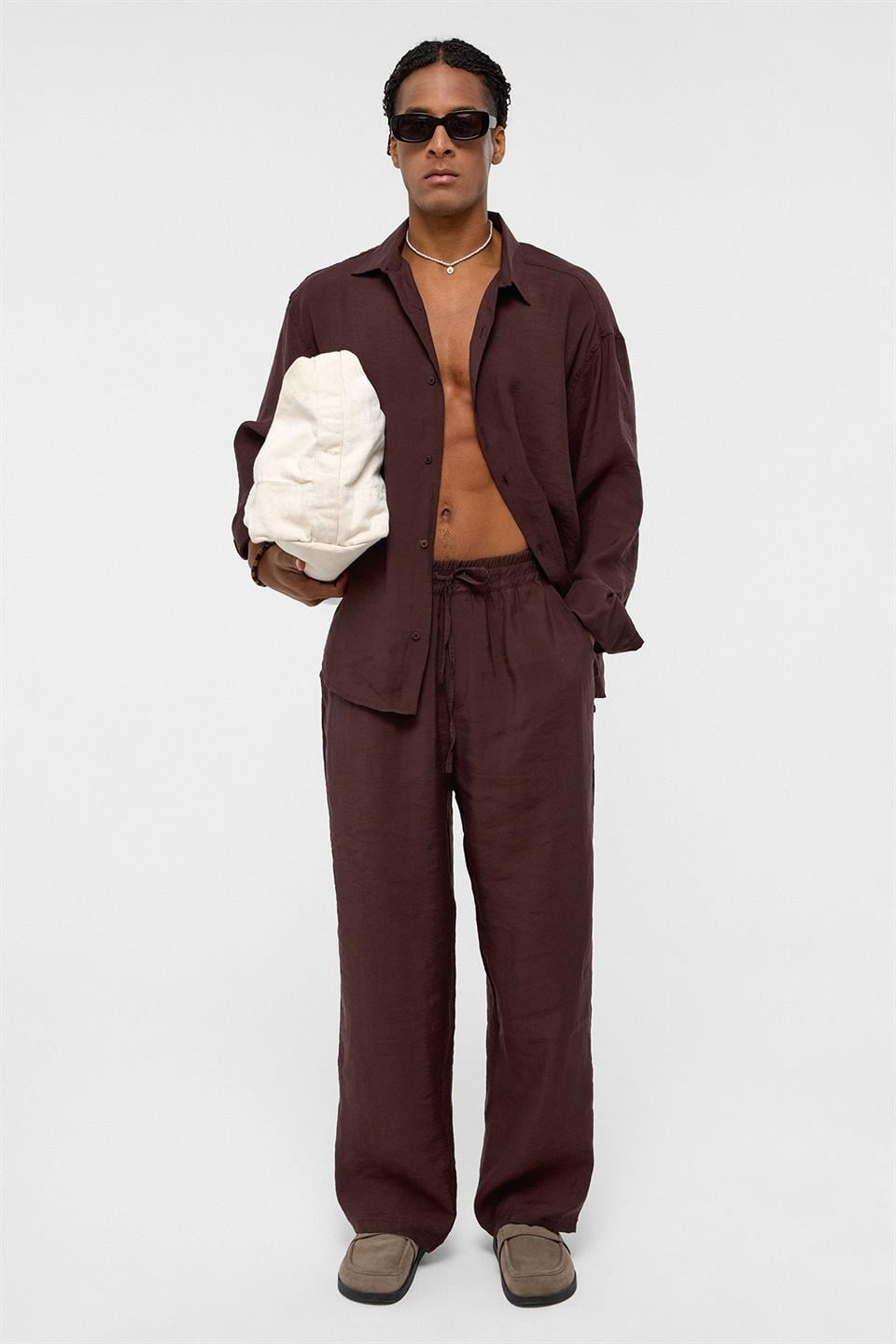 Basic Oversized Long-Sleeve Modal-Blend Shirt V40-61