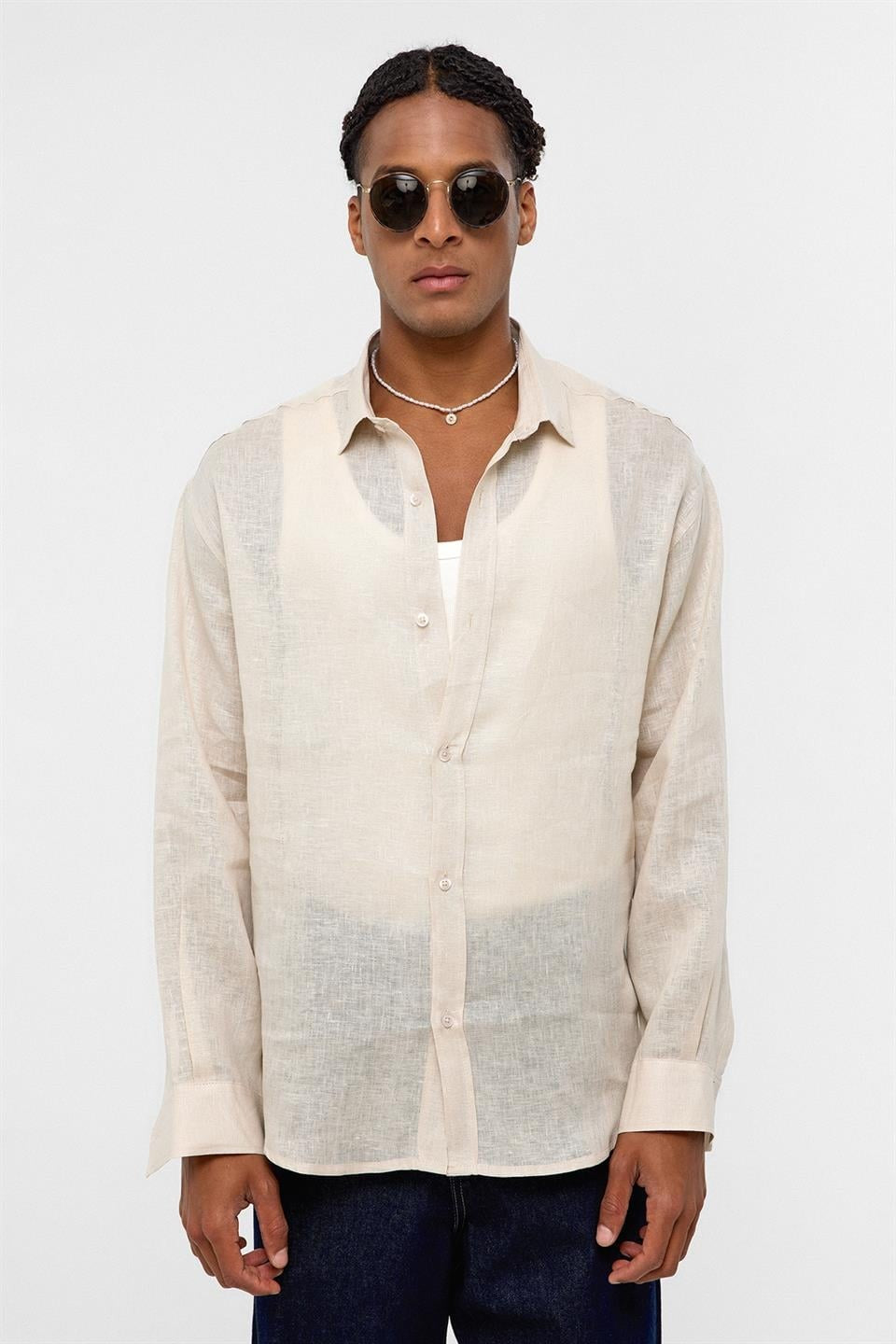 100% Linen Oversized Long-Sleeve Shirt