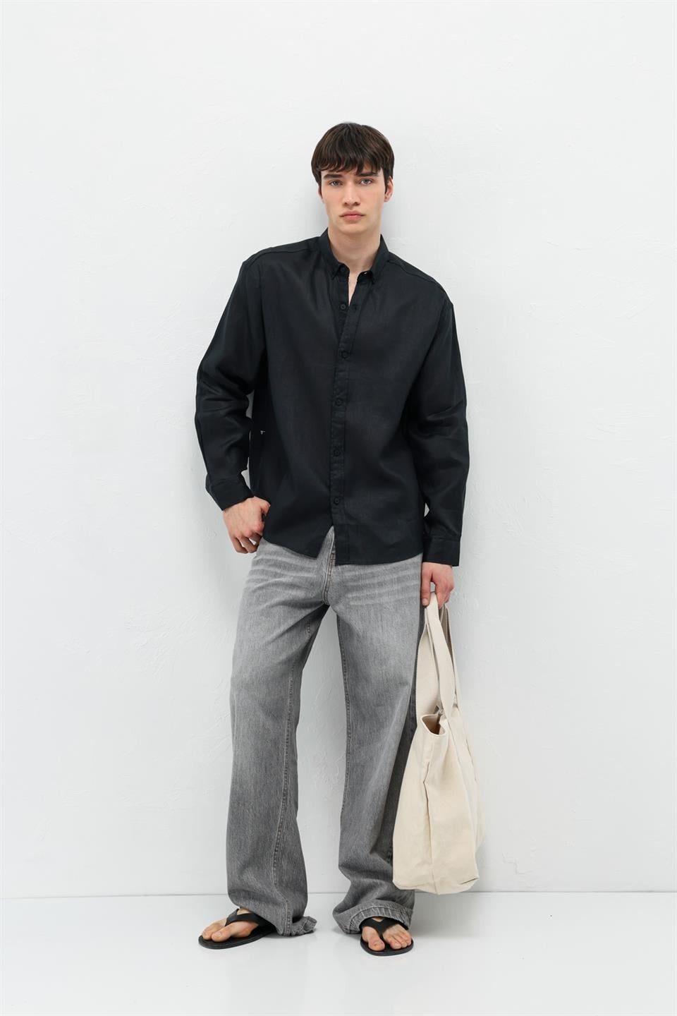 100% Linen Oversized Long-Sleeve Shirt
