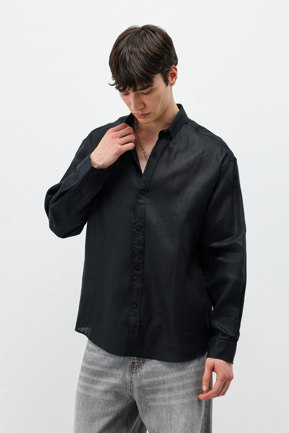 100% Linen Oversized Long-Sleeve Shirt