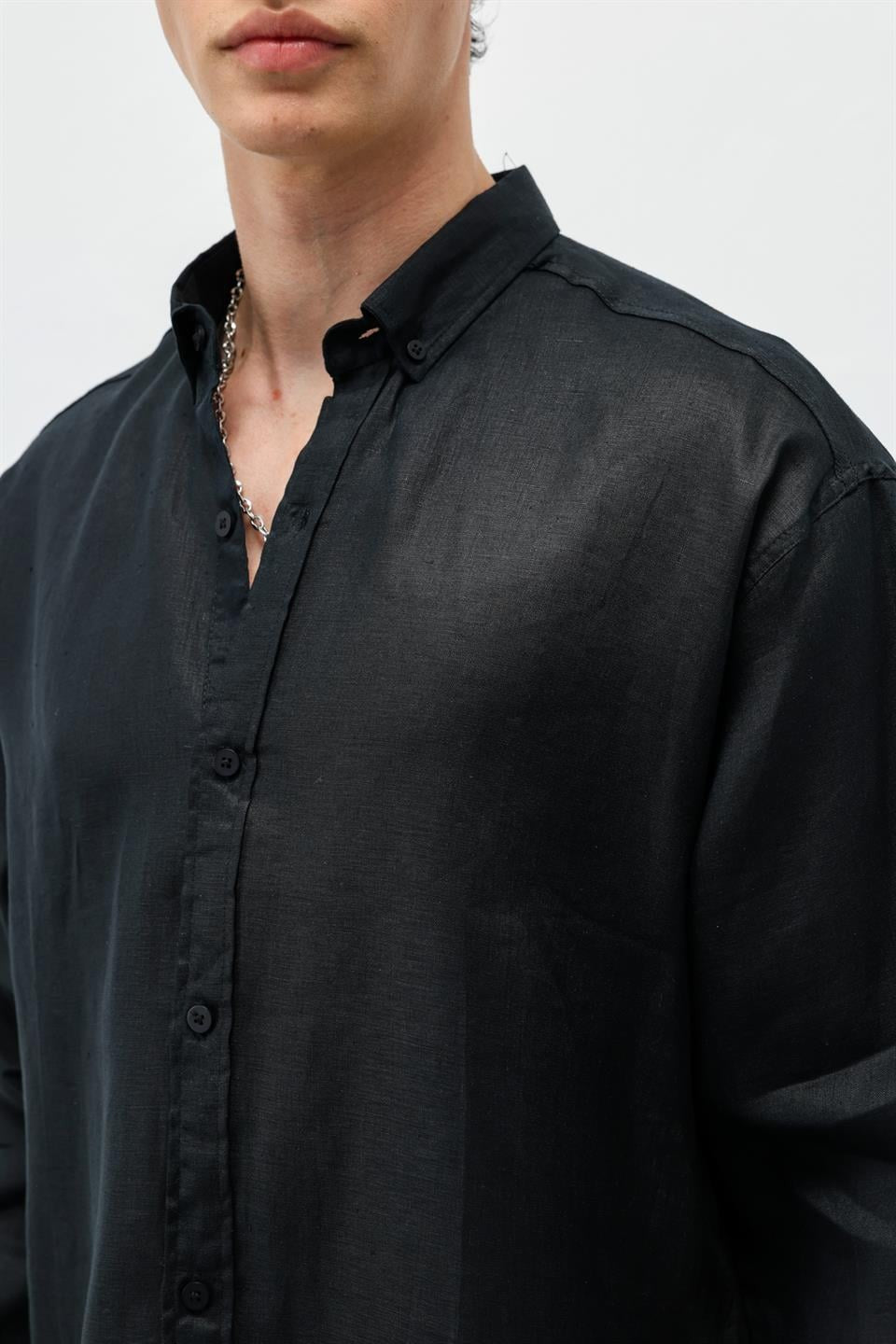 100% Linen Oversized Long-Sleeve Shirt
