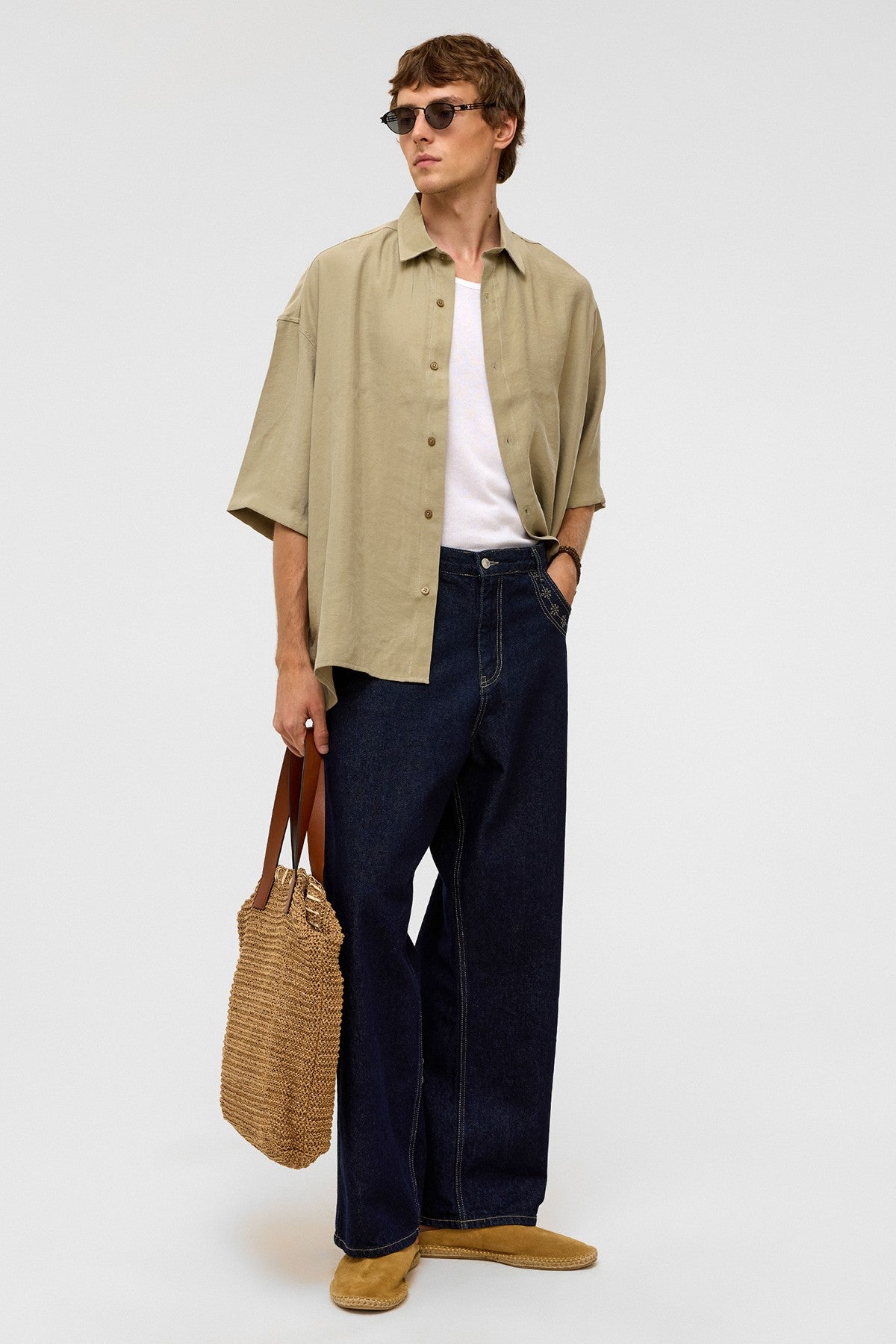 Basic Oversized Short-Sleeve Modal Shirt