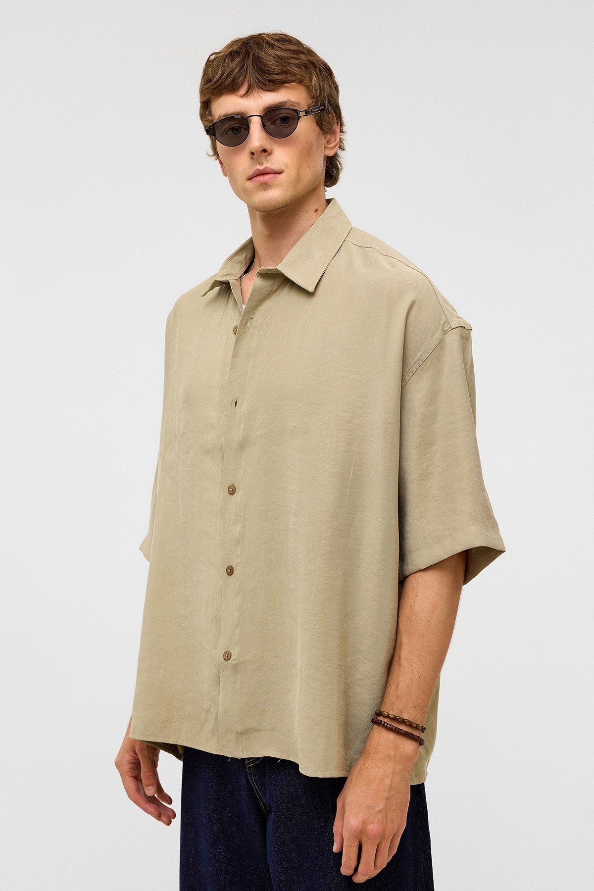 Basic Oversized Short-Sleeve Modal Shirt