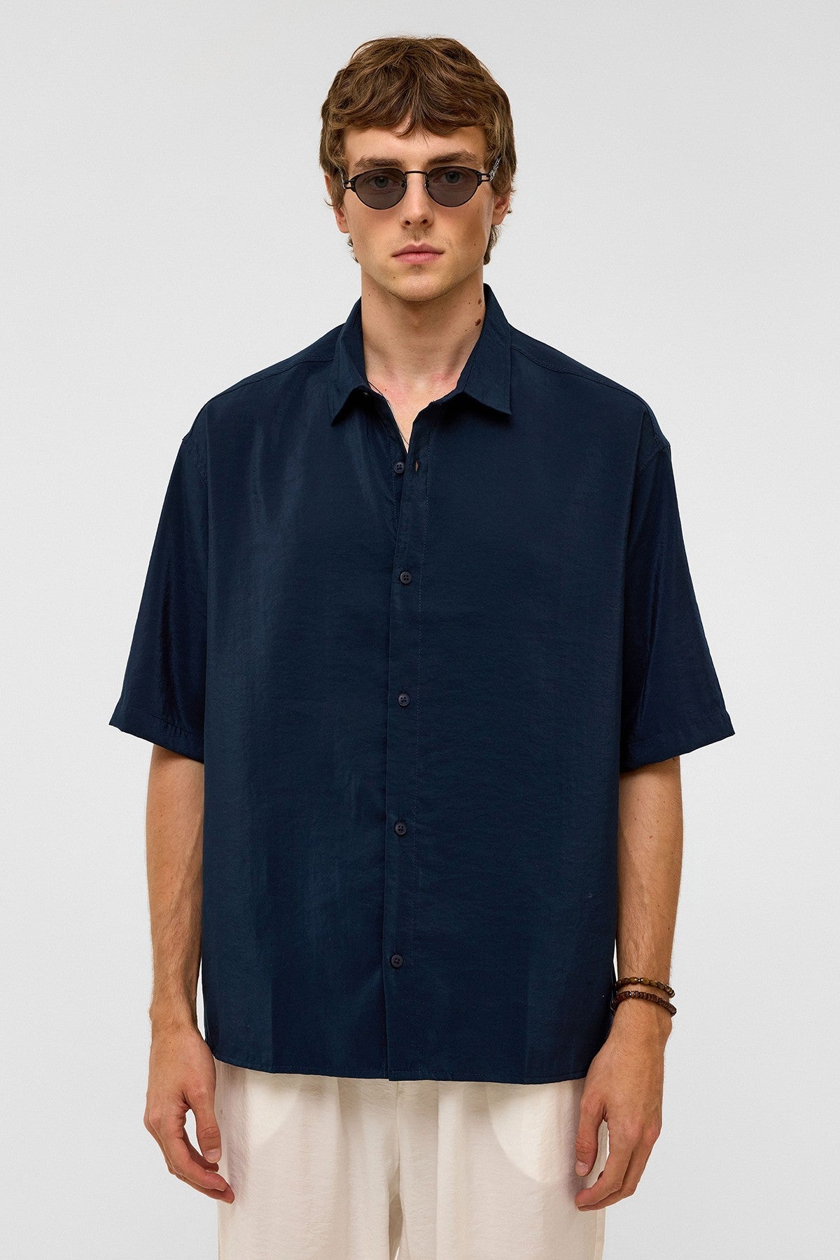 Basic Oversized Short-Sleeve Modal Shirt