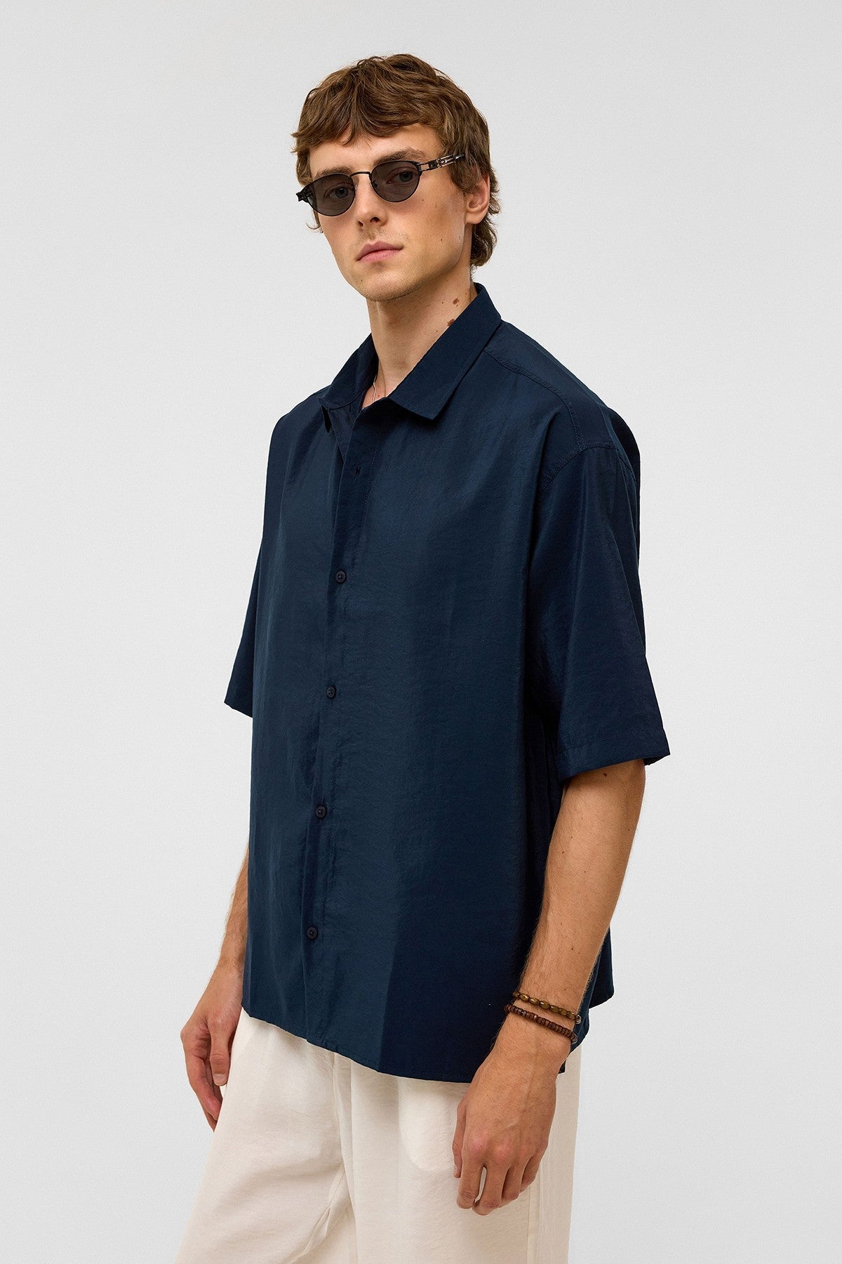 Basic Oversized Short-Sleeve Modal Shirt