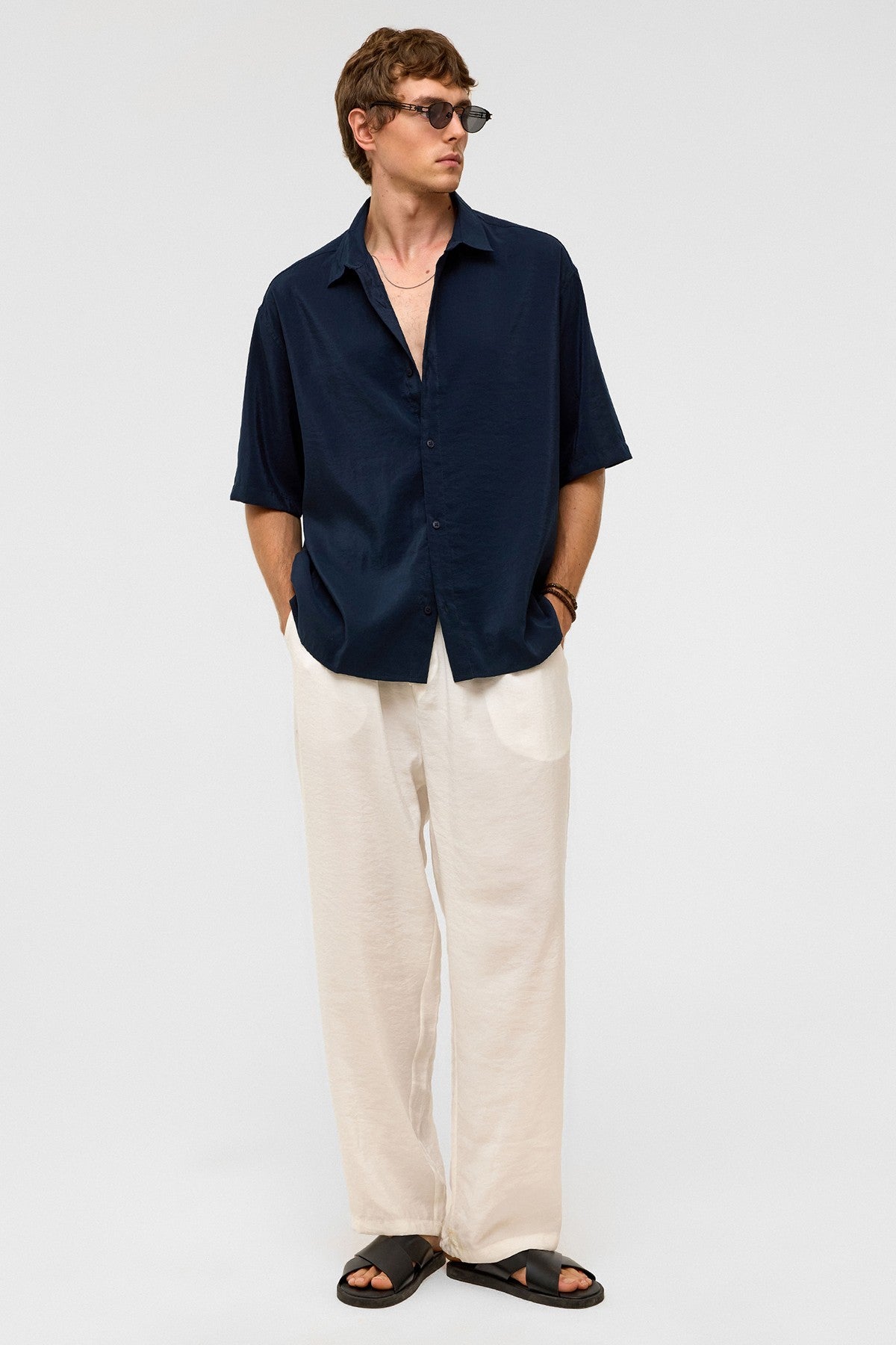 Basic Oversized Short-Sleeve Modal Shirt