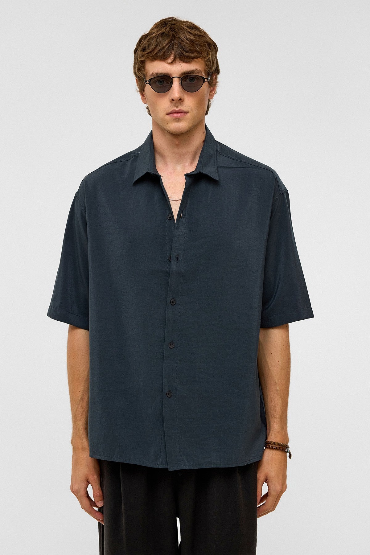 Basic Oversized Short-Sleeve Modal Shirt