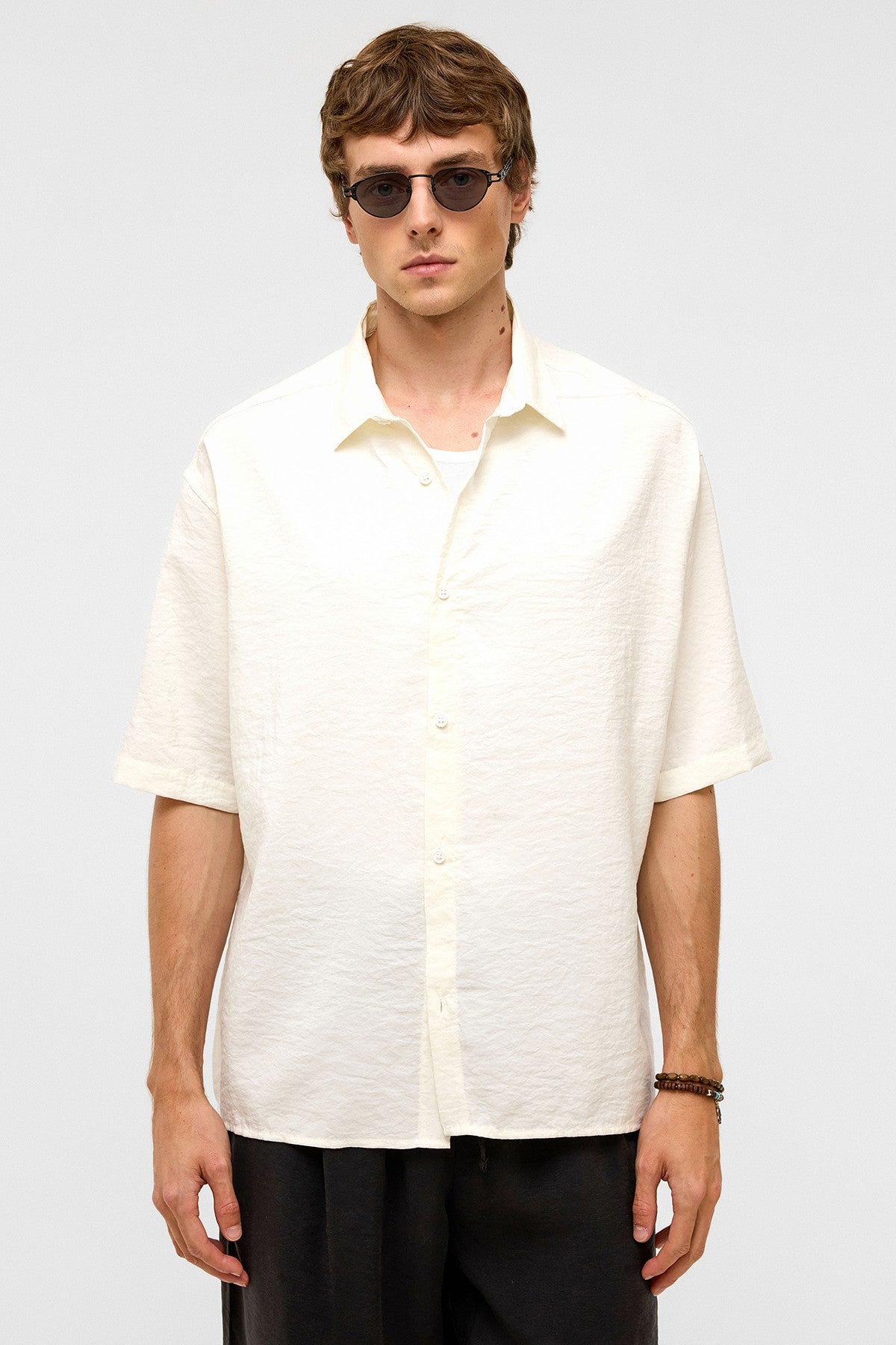 Basic Oversized Short-Sleeve Modal Shirt