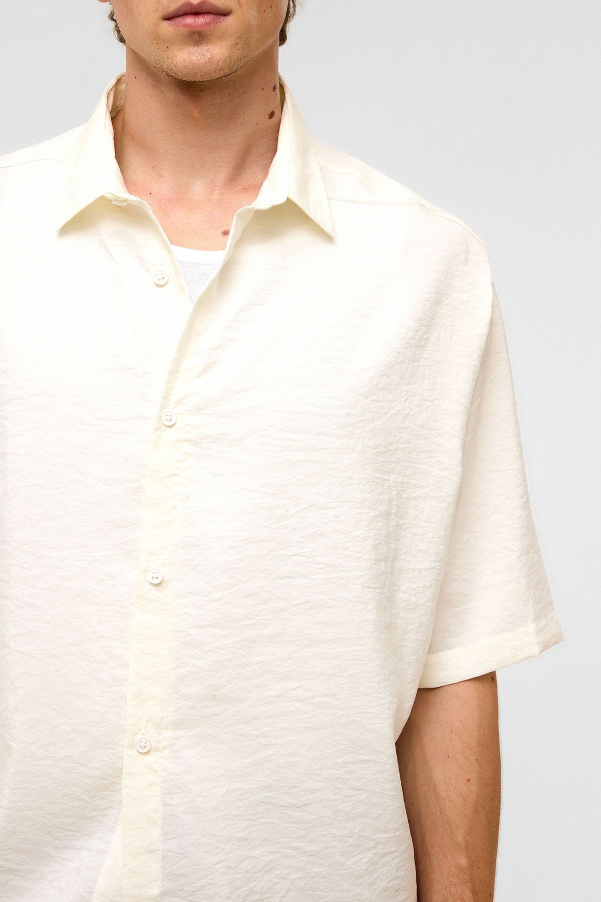 Basic Oversized Short-Sleeve Modal Shirt