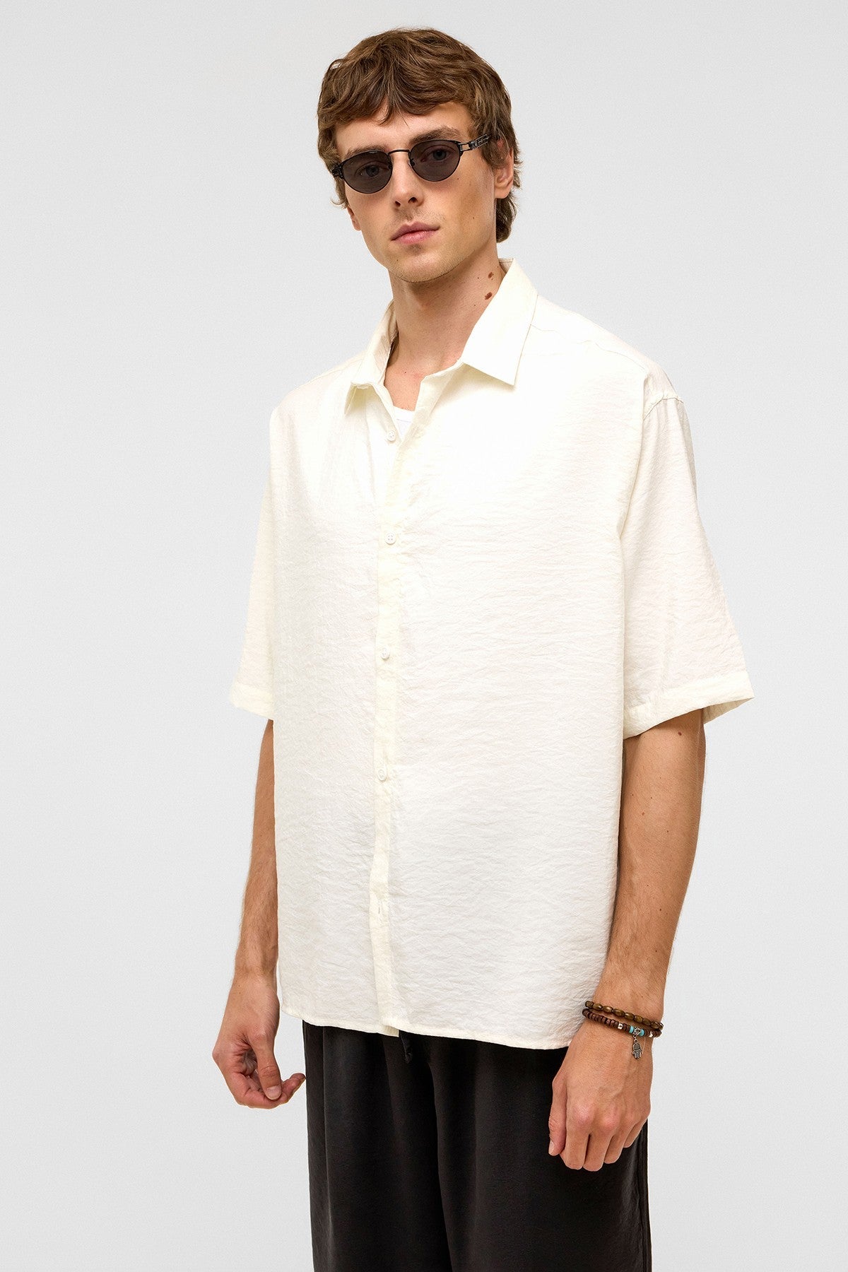 Basic Oversized Short-Sleeve Modal Shirt