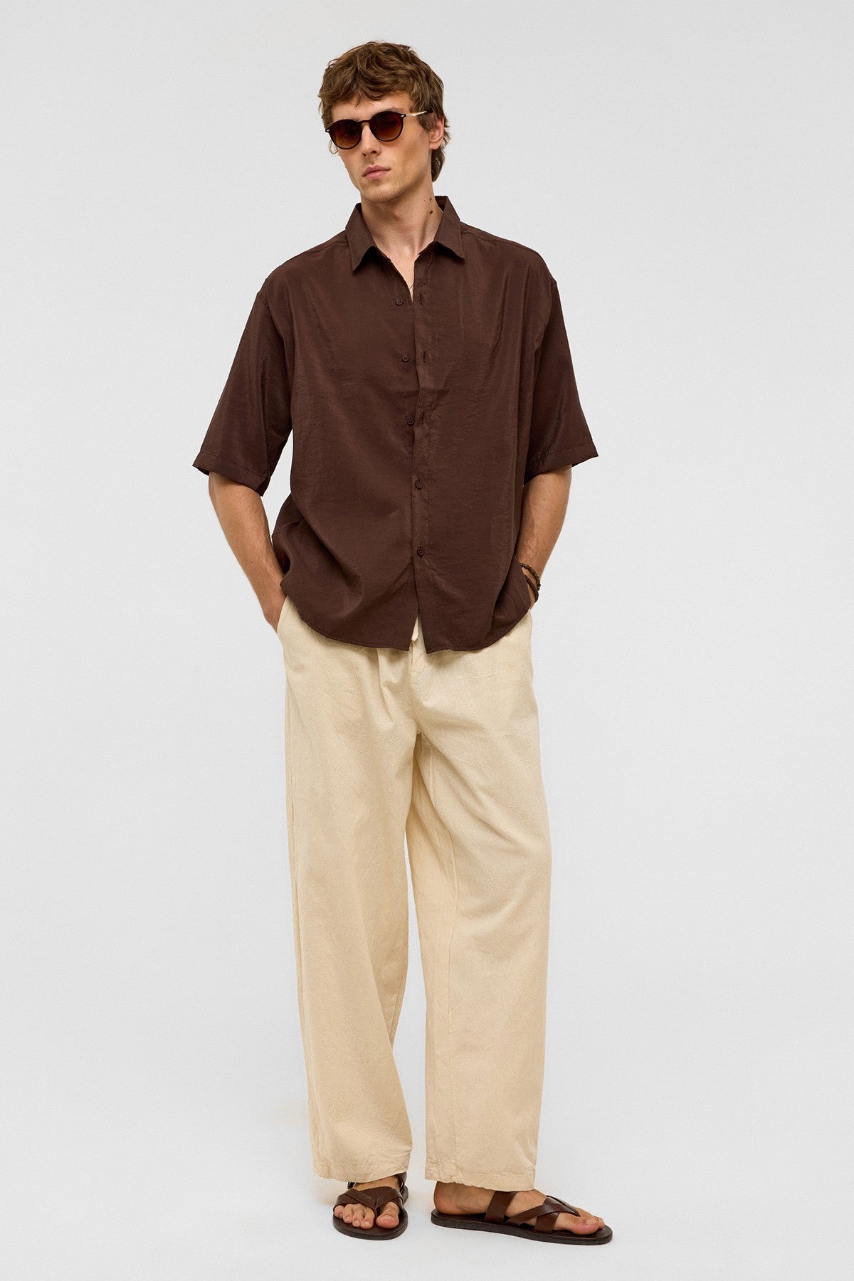 Basic Oversized Short-Sleeve Modal Shirt