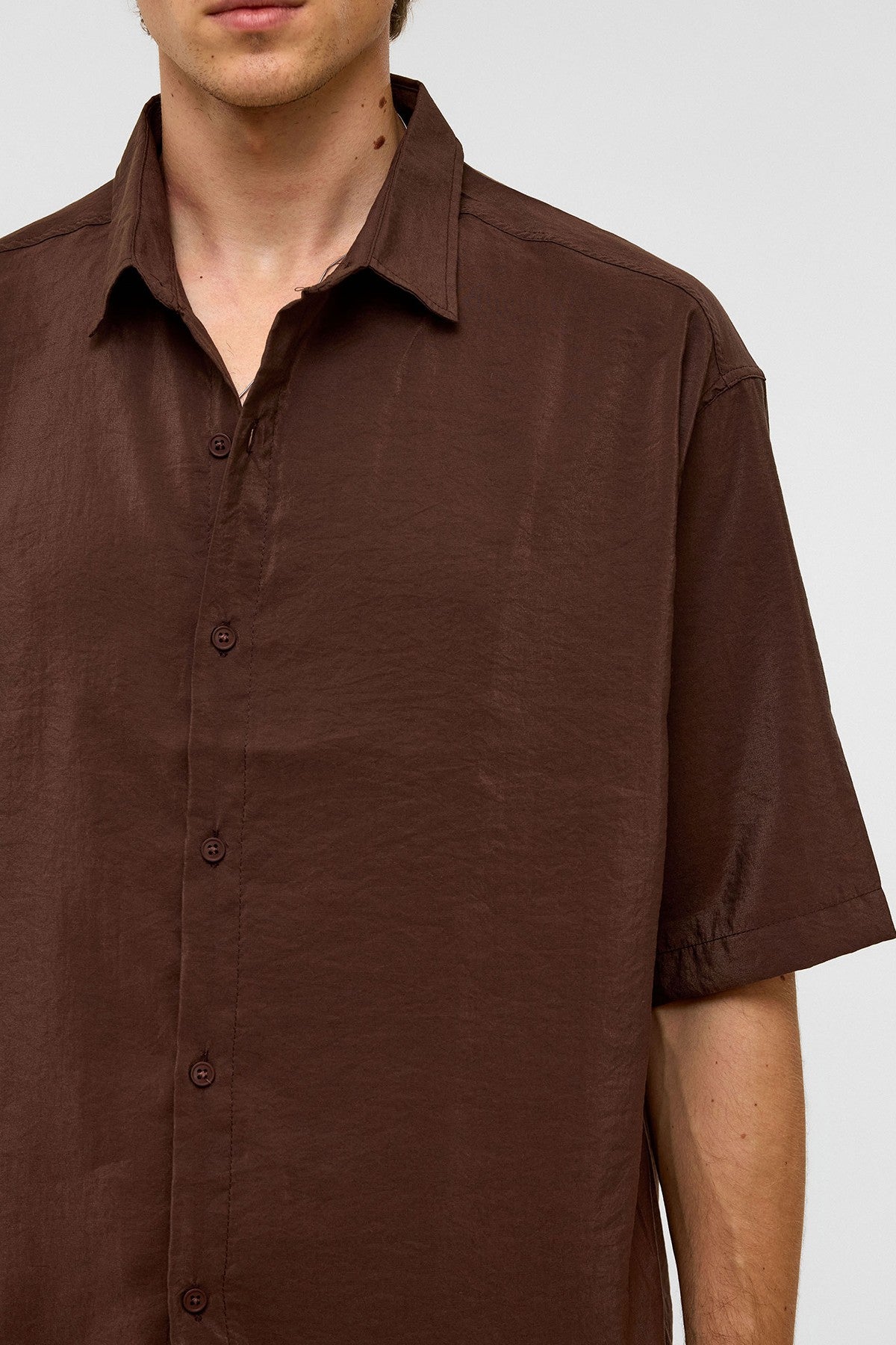 Basic Oversized Short-Sleeve Modal Shirt