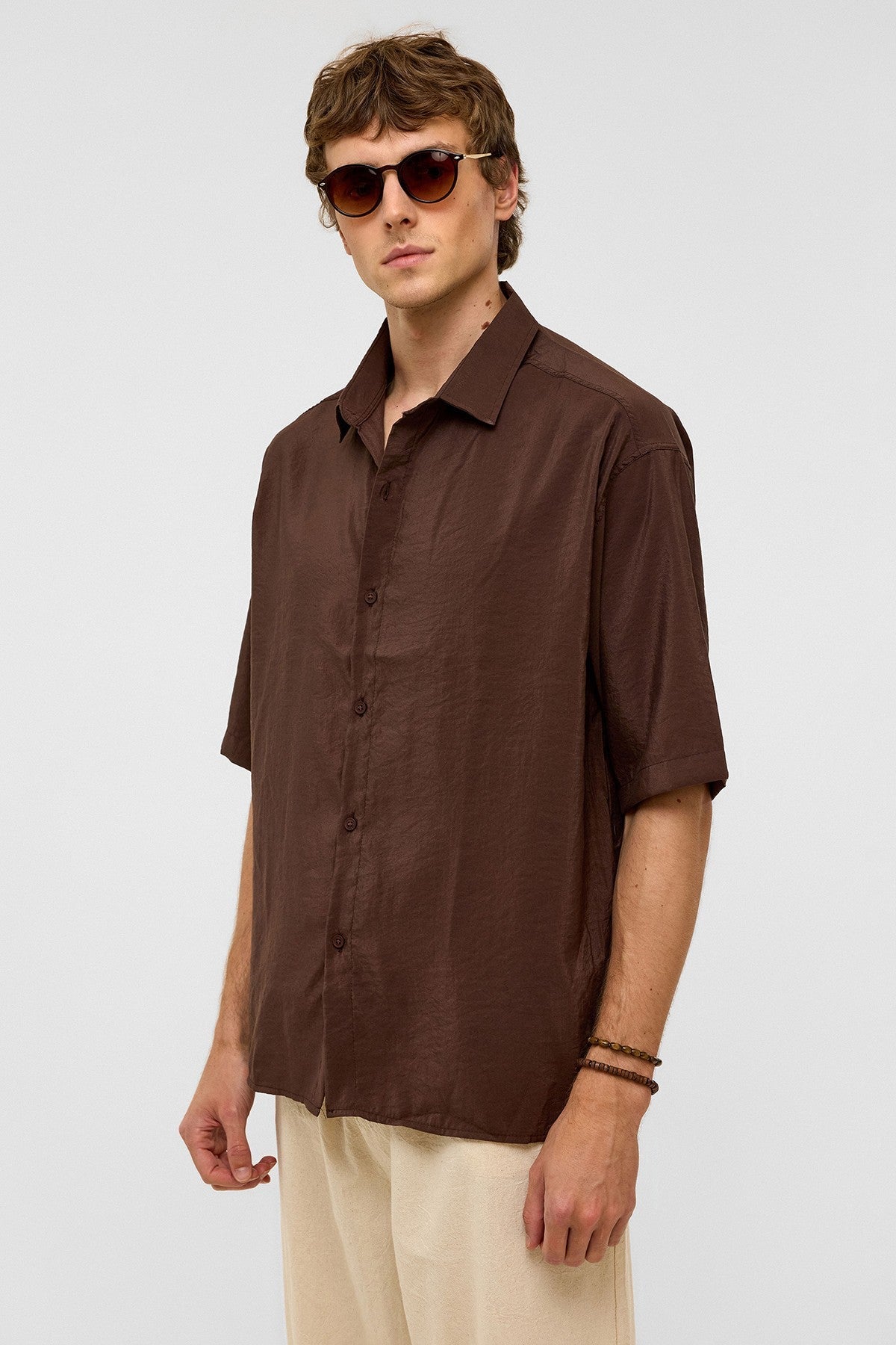 Basic Oversized Short-Sleeve Modal Shirt