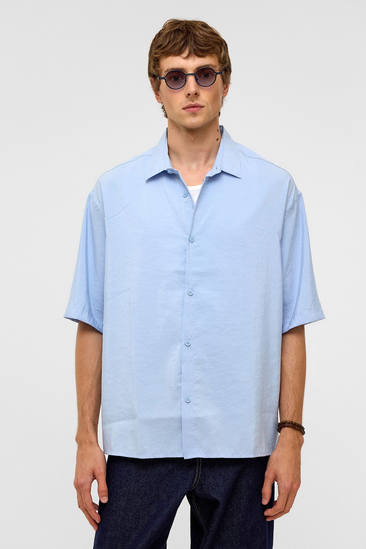 Basic Oversized Short-Sleeve Modal Shirt