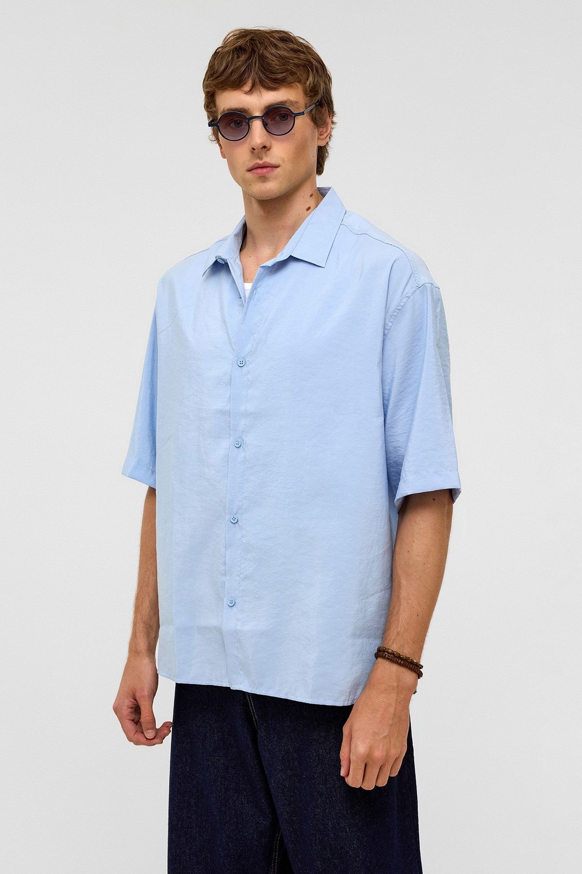 Basic Oversized Short-Sleeve Modal Shirt