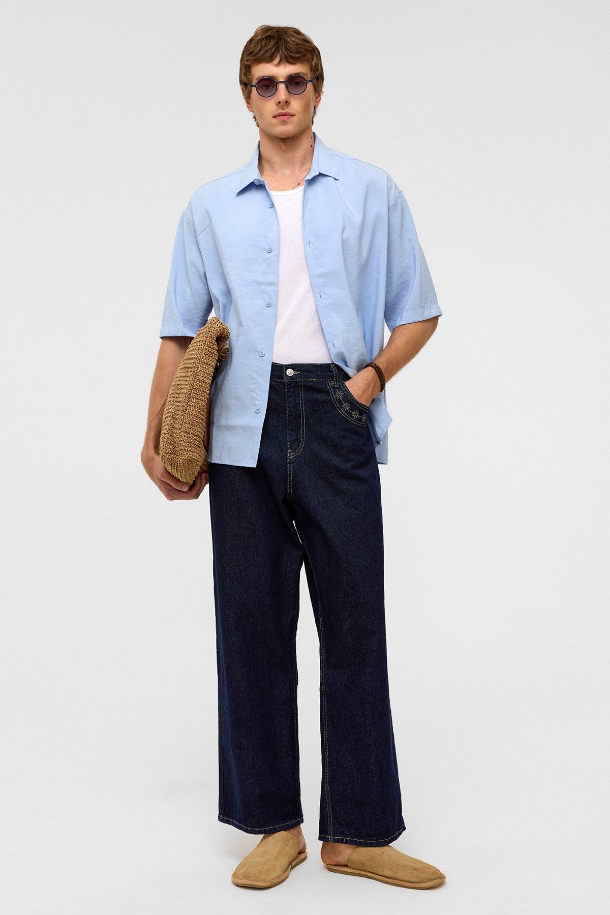 Basic Oversized Short-Sleeve Modal Shirt