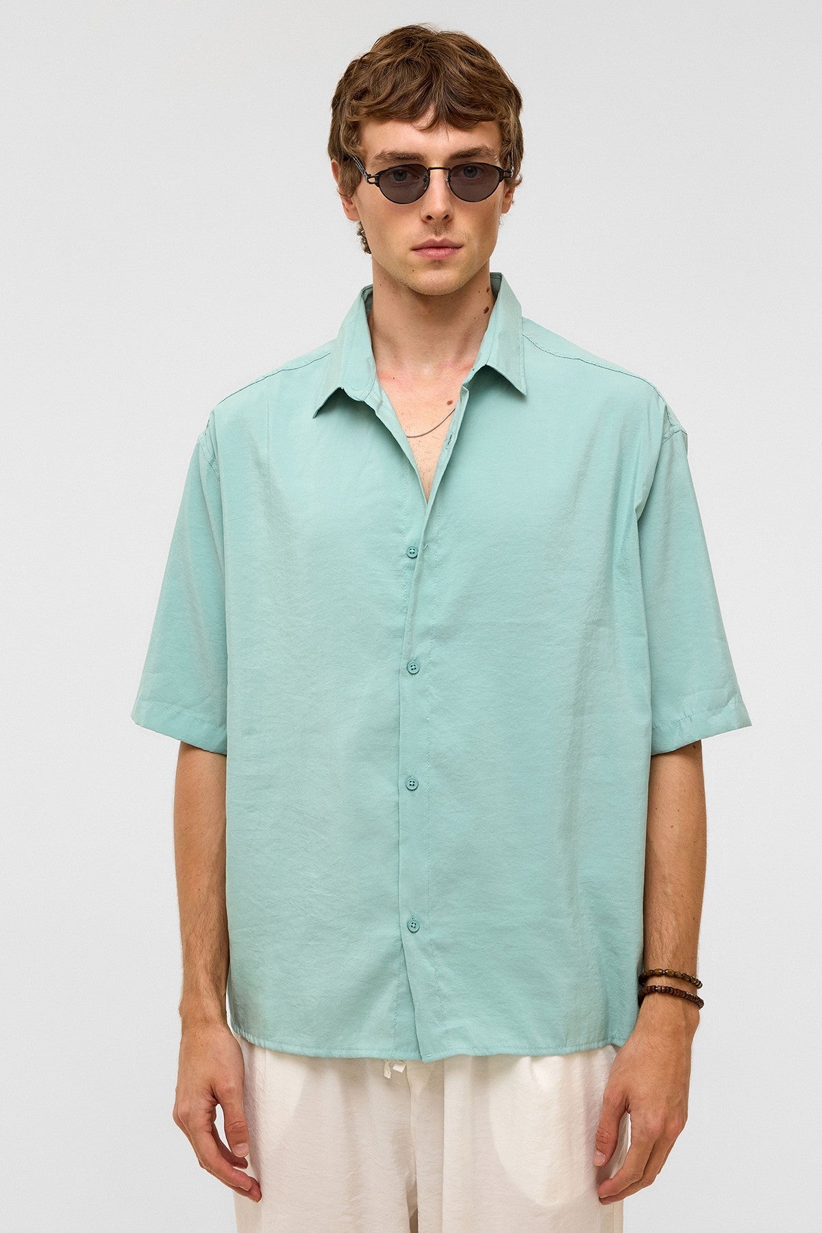Basic Oversized Short-Sleeve Modal Shirt