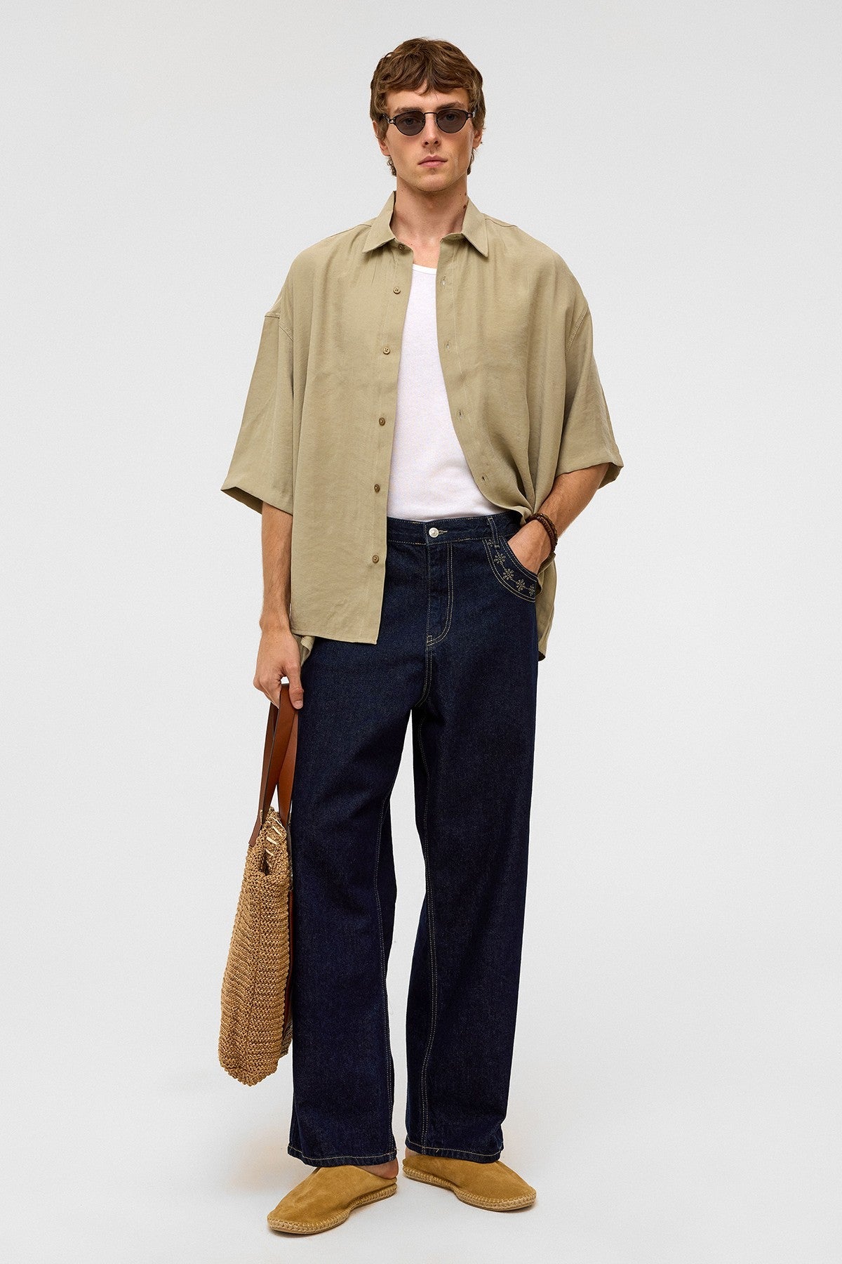 Basic Oversized Short-Sleeve Modal Shirt