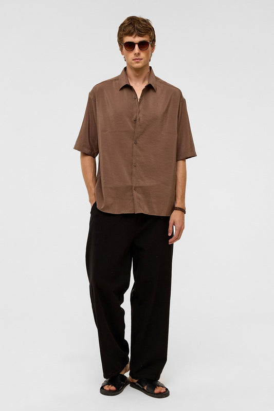 Basic Oversized Short-Sleeve Modal Shirt