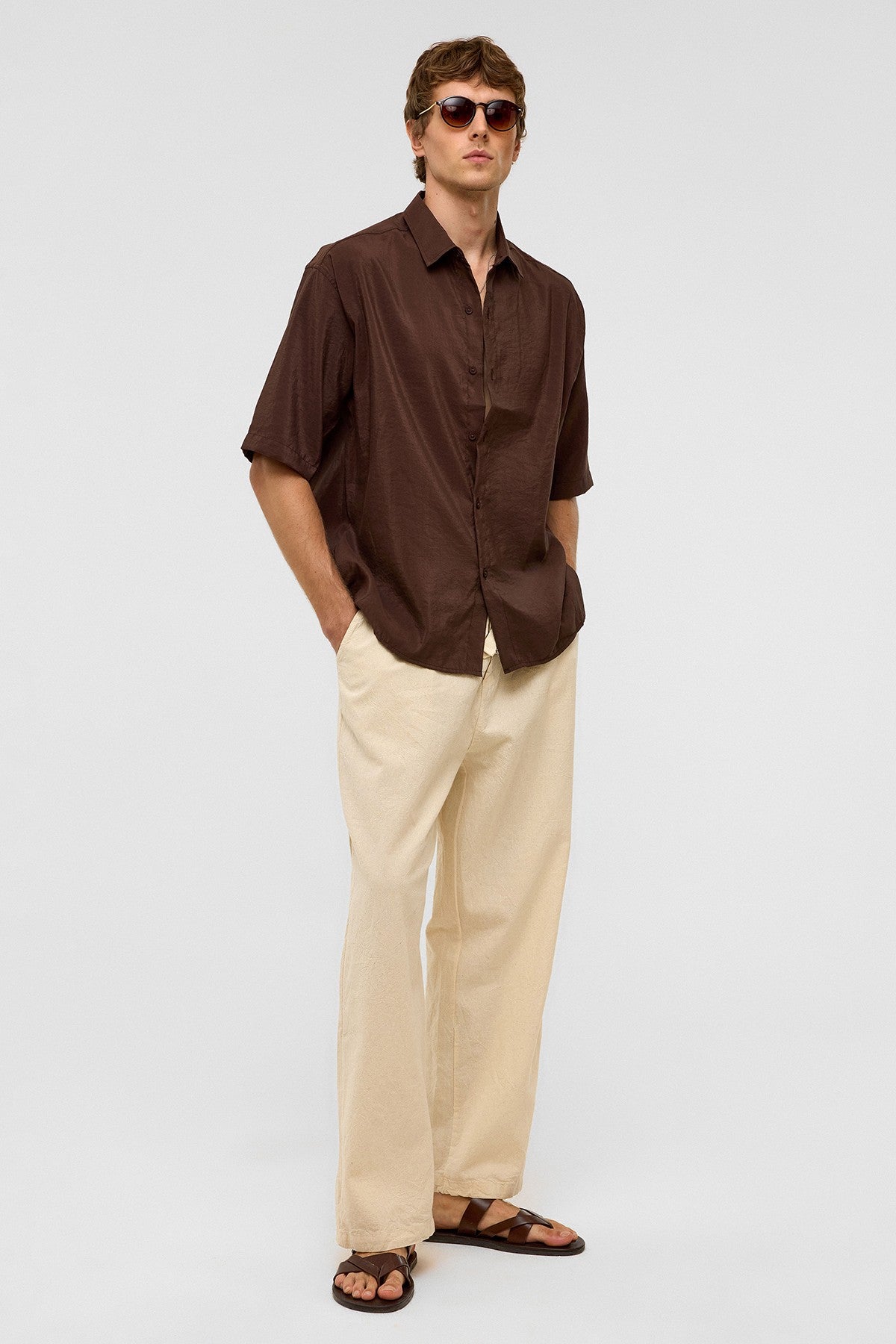 Basic Oversized Short-Sleeve Modal Shirt