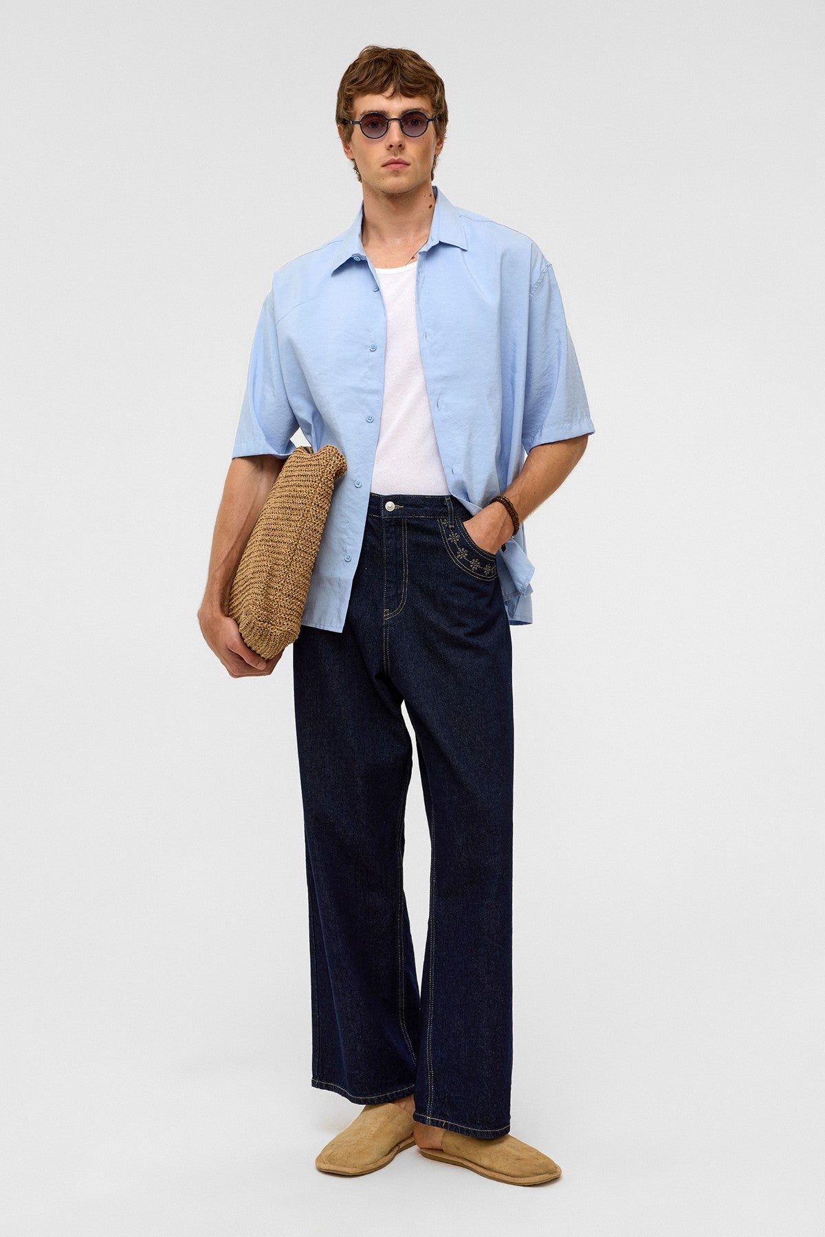 Basic Oversized Short-Sleeve Modal Shirt