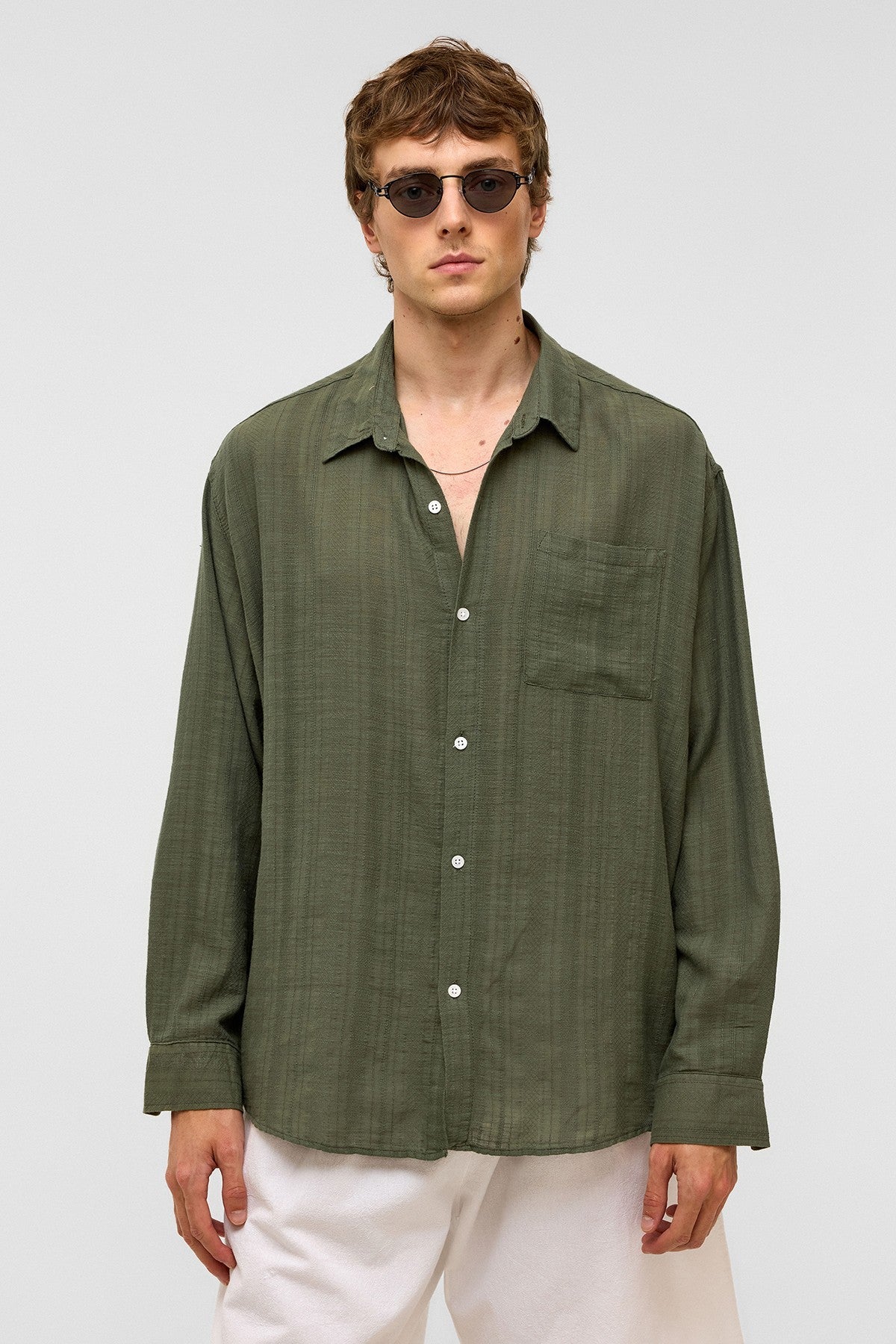 Oversized Striped Long-Sleeved Linen Shirt