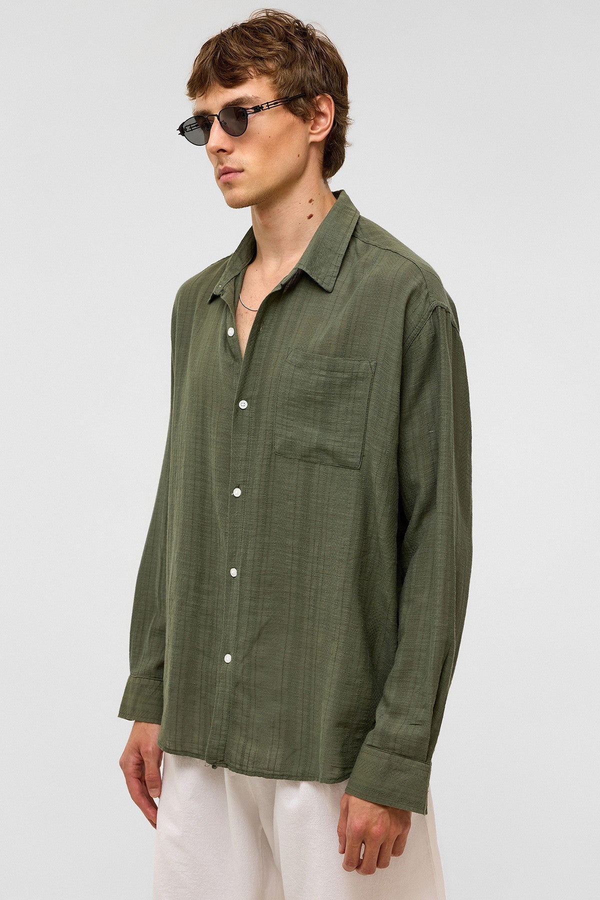Oversized Striped Long-Sleeved Linen Shirt