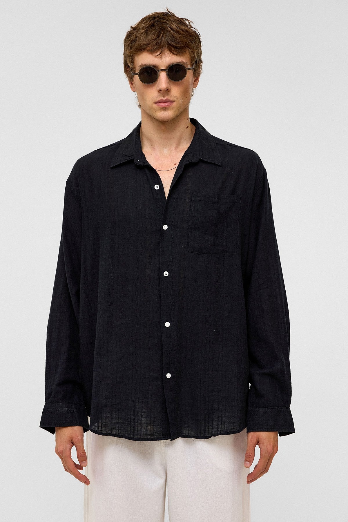 Oversized Striped Long-Sleeved Linen Shirt