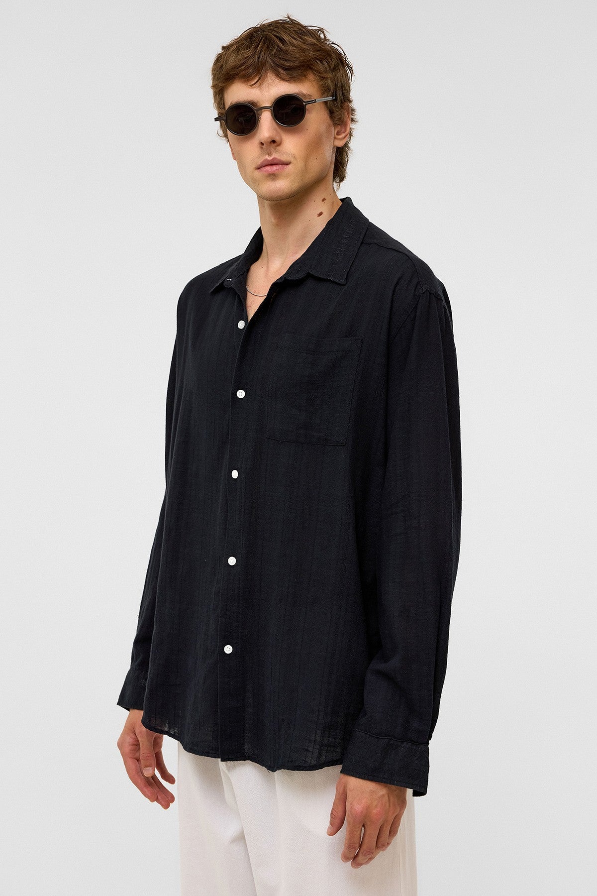 Oversized Striped Long-Sleeved Linen Shirt