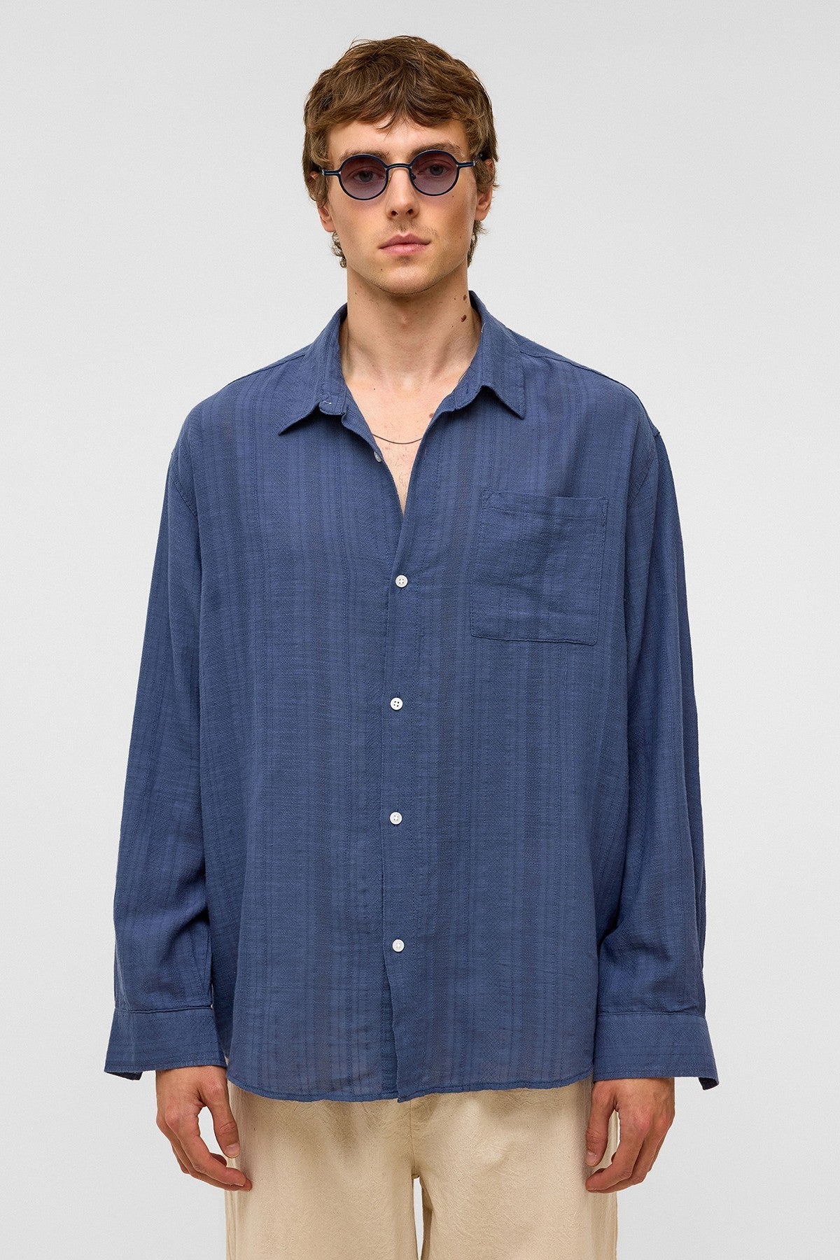 Oversized Striped Long-Sleeved Linen Shirt
