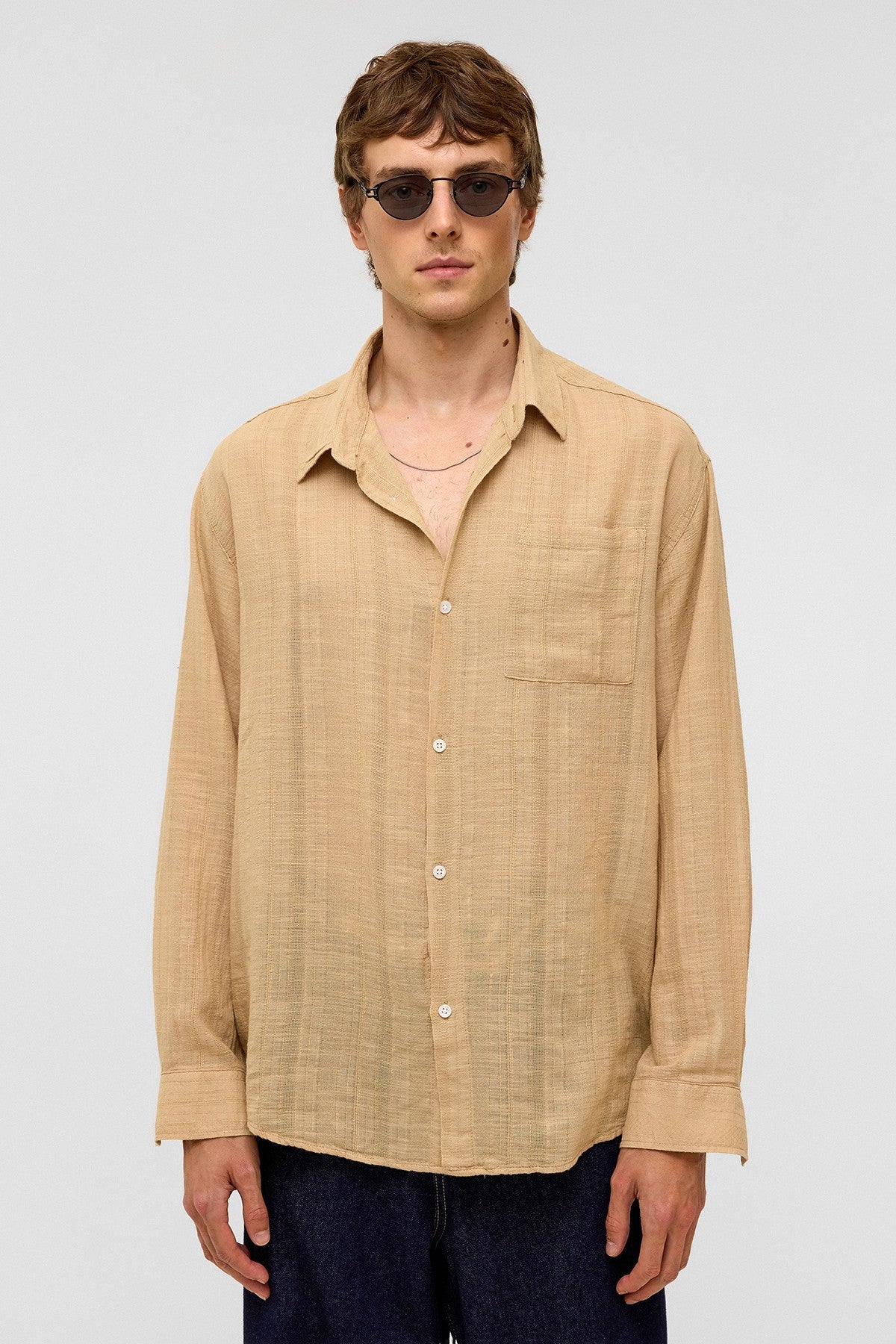 Oversized Striped Long-Sleeved Linen Shirt
