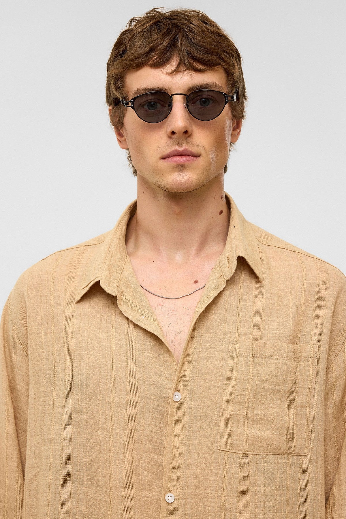 Oversized Striped Long-Sleeved Linen Shirt