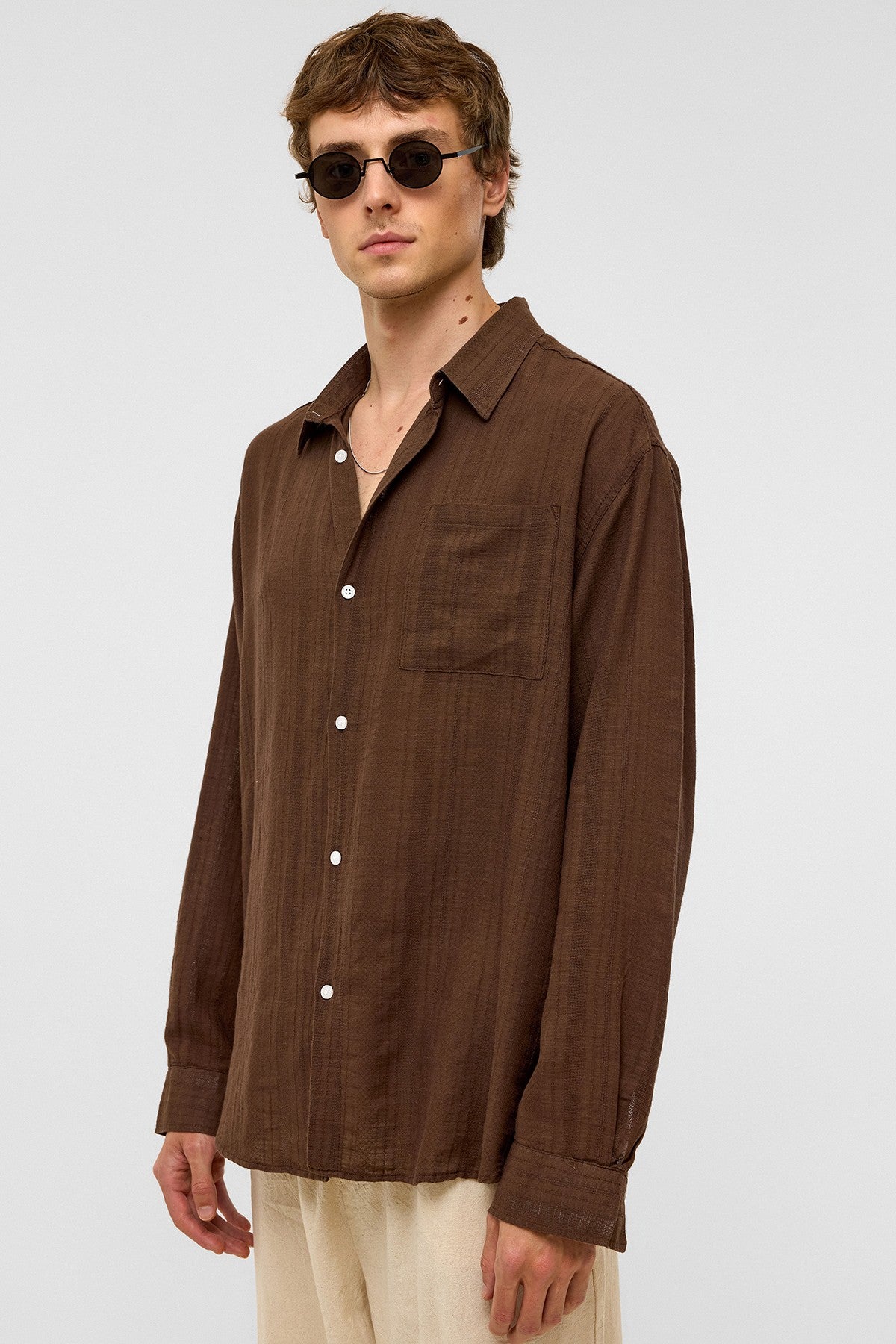 Oversized Striped Long-Sleeved Linen Shirt