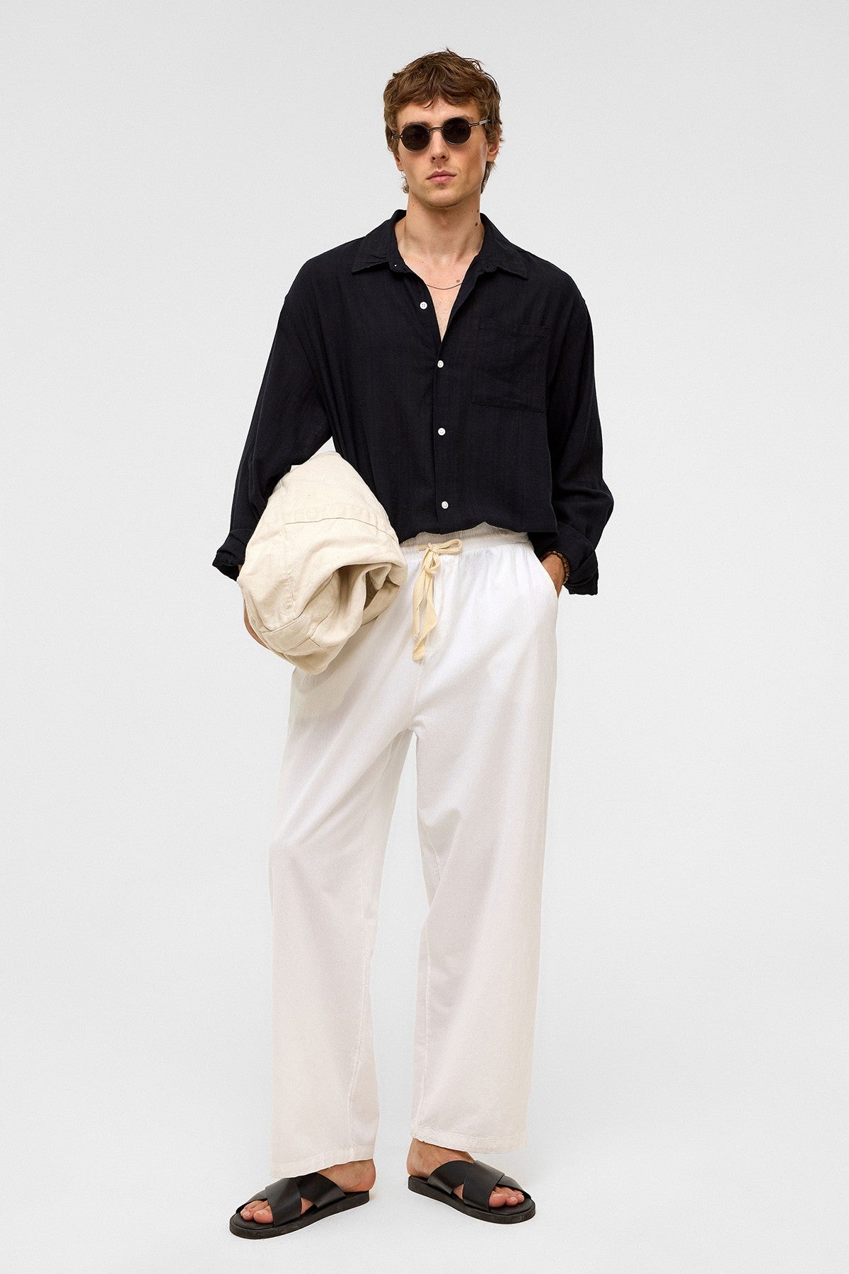 Oversized Striped Long-Sleeved Linen Shirt