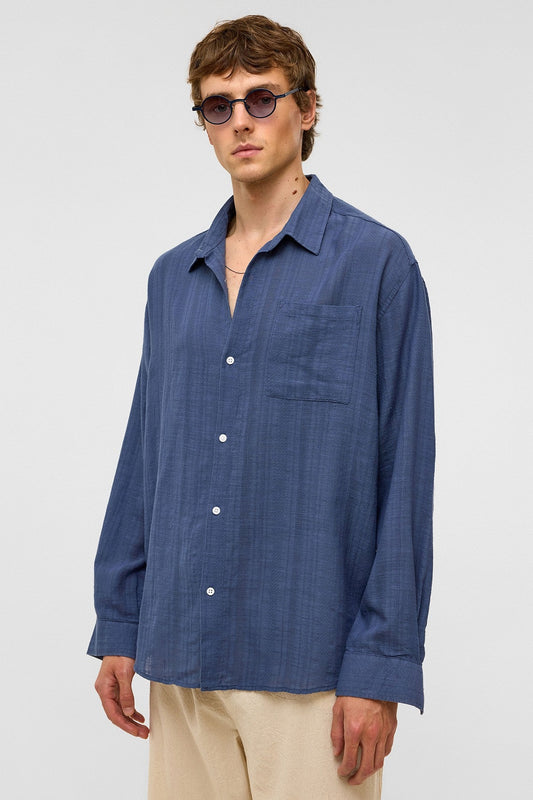 Oversized Striped Long-Sleeved Linen Shirt