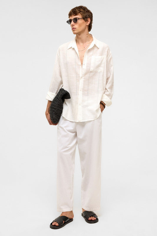 Oversized Striped Long-Sleeved Linen Shirt