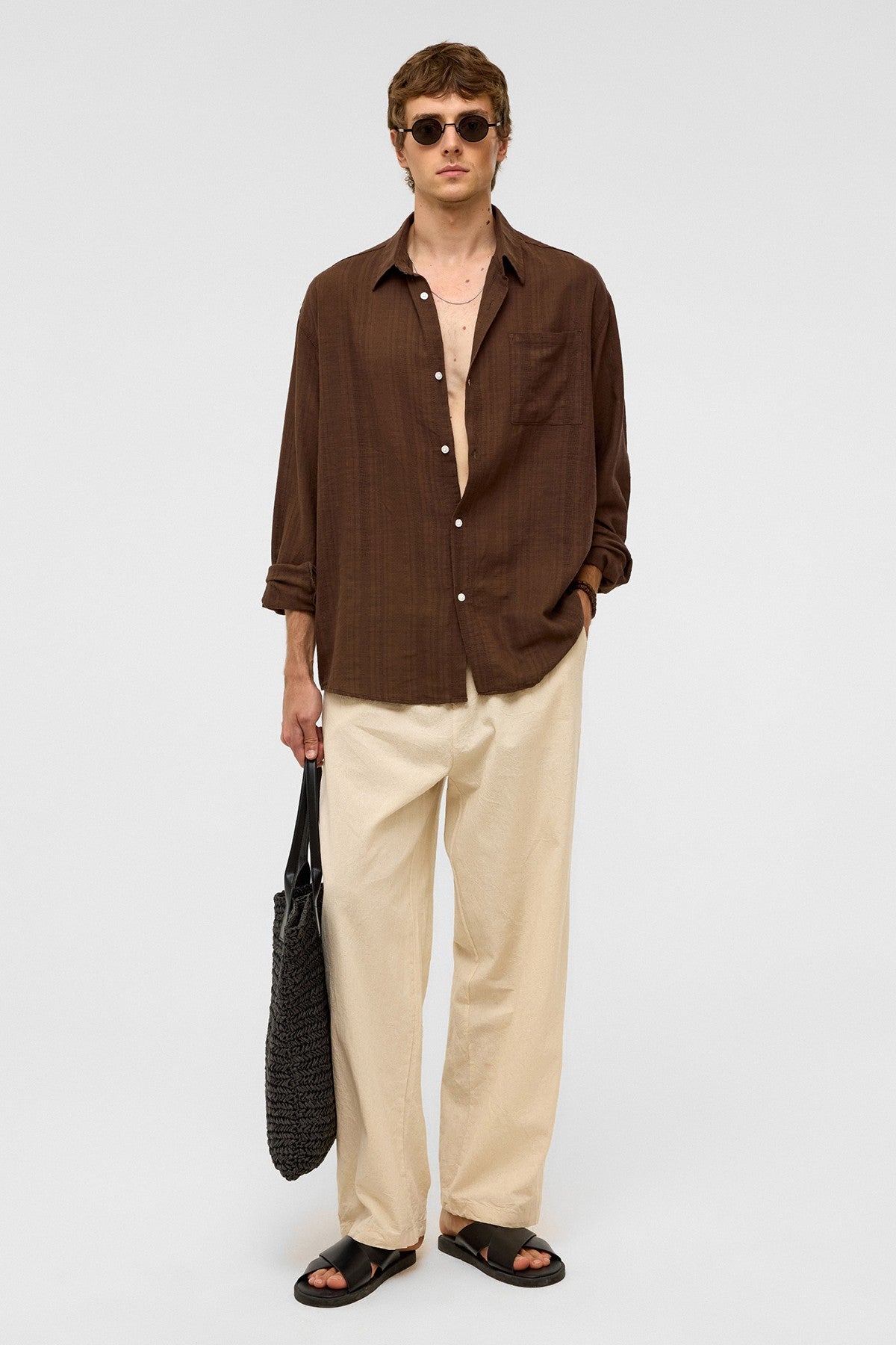 Oversized Striped Long-Sleeved Linen Shirt