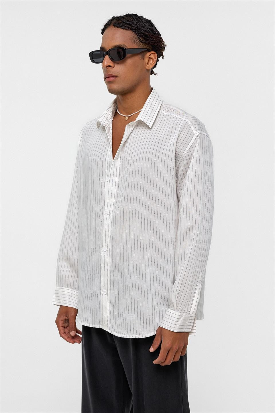 Oversized Striped Long-Sleeve Shirt