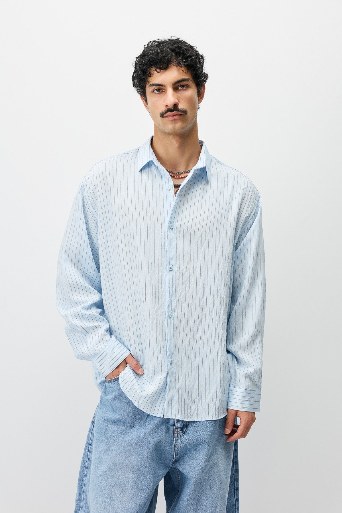 Oversized Striped Long-Sleeve Shirt
