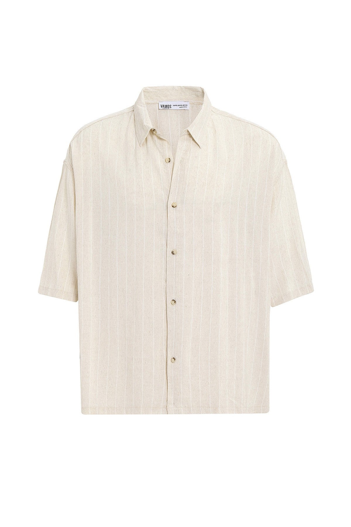 Oversized Striped Short-Sleeved Linen Shirt