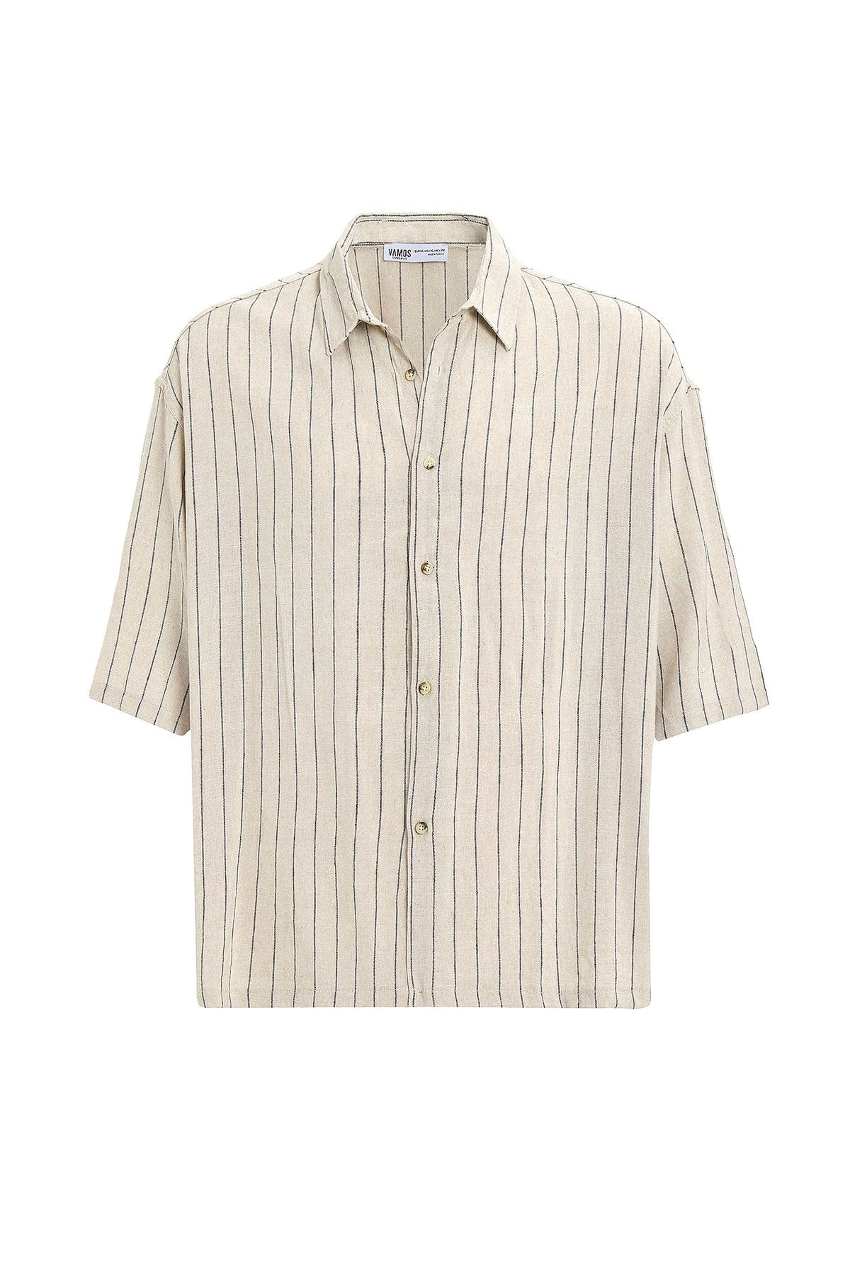 Oversized Striped Short-Sleeved Linen Shirt