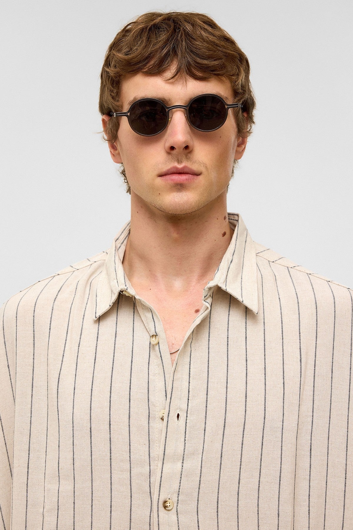 Oversized Striped Short-Sleeved Linen Shirt
