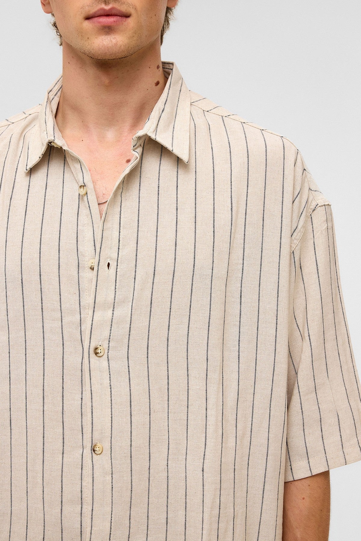 Oversized Striped Short-Sleeved Linen Shirt