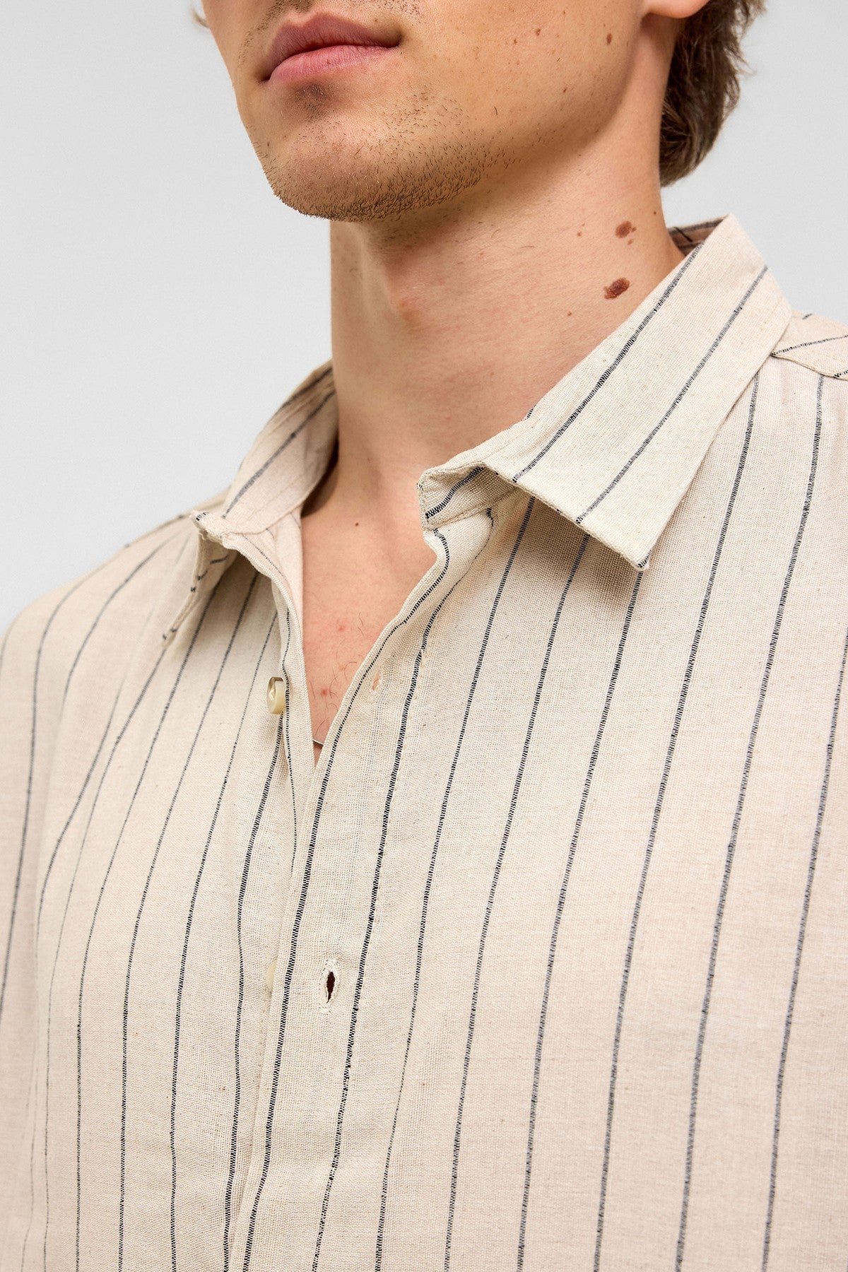 Oversized Striped Short-Sleeved Linen Shirt