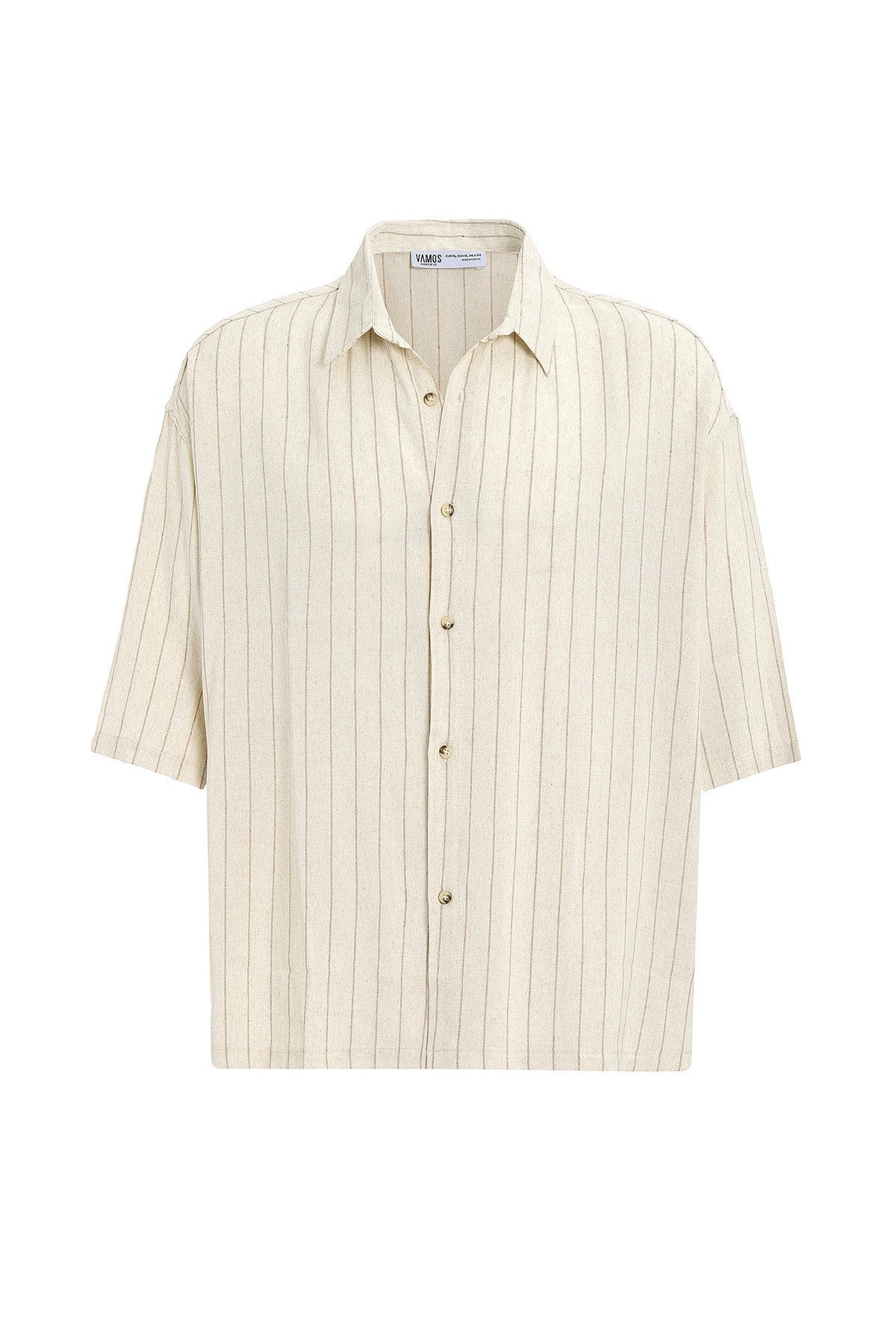 Oversized Striped Short-Sleeved Linen Shirt
