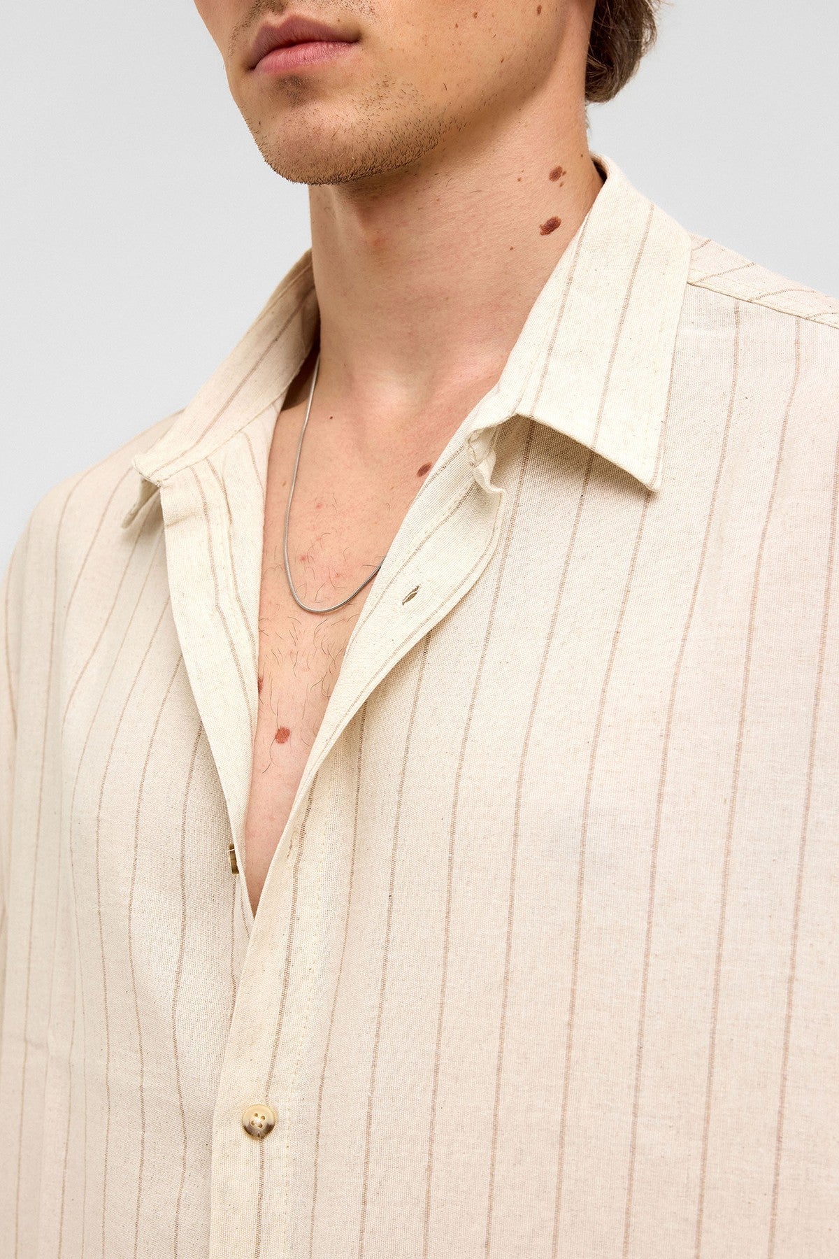 Oversized Striped Short-Sleeved Linen Shirt