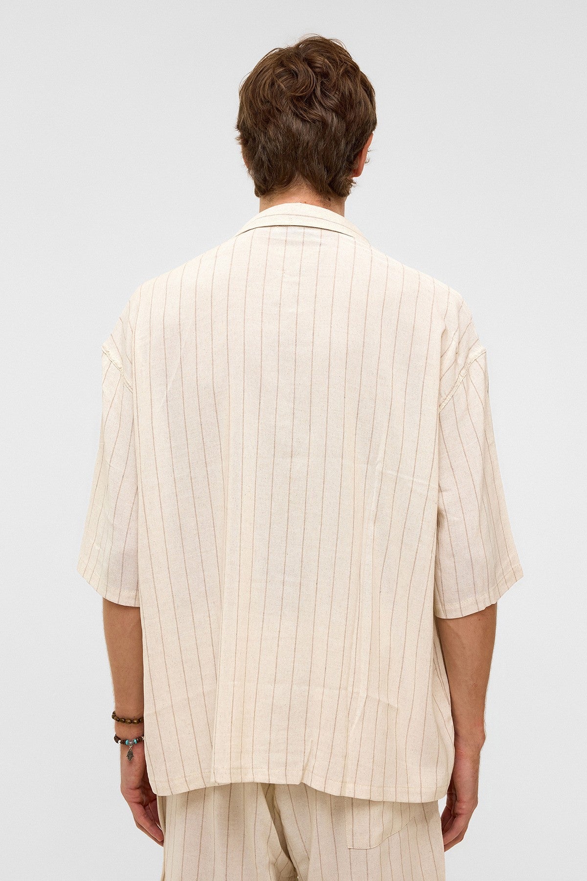Oversized Striped Short-Sleeved Linen Shirt