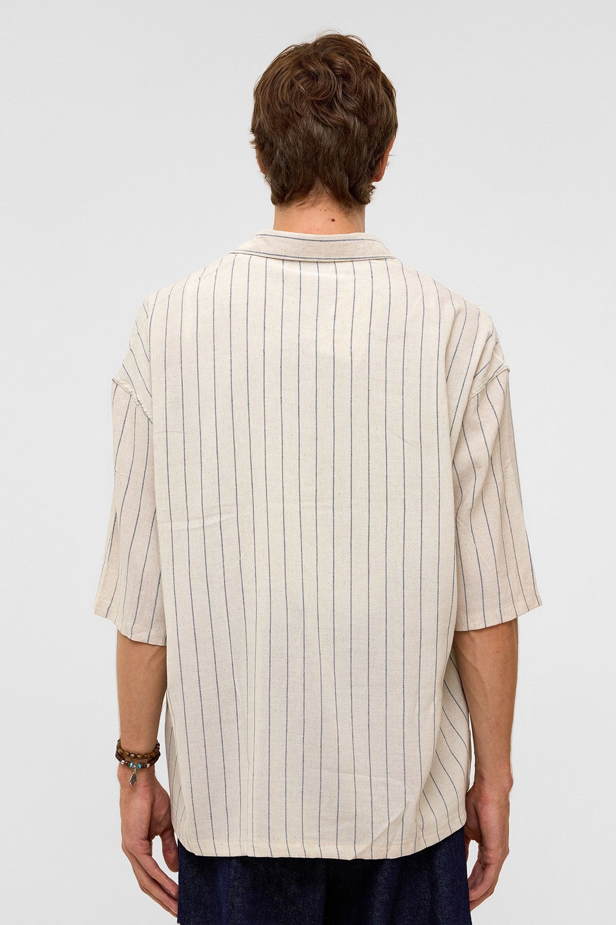 Oversized Striped Short-Sleeved Linen Shirt