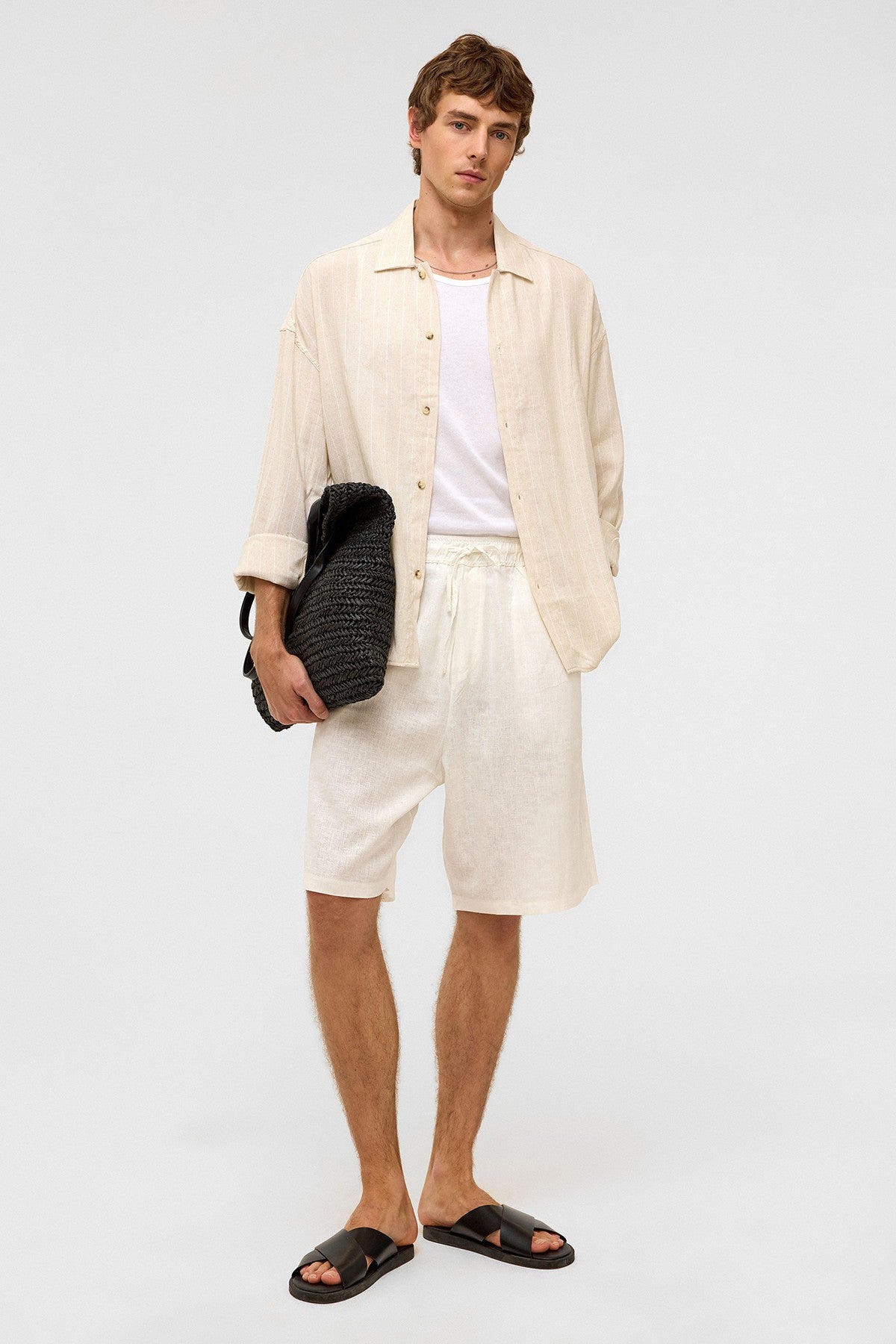 Oversized Long-Sleeved Striped Linen Shirt