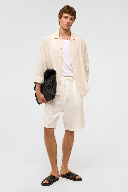 Oversized Long-Sleeved Striped Linen Shirt